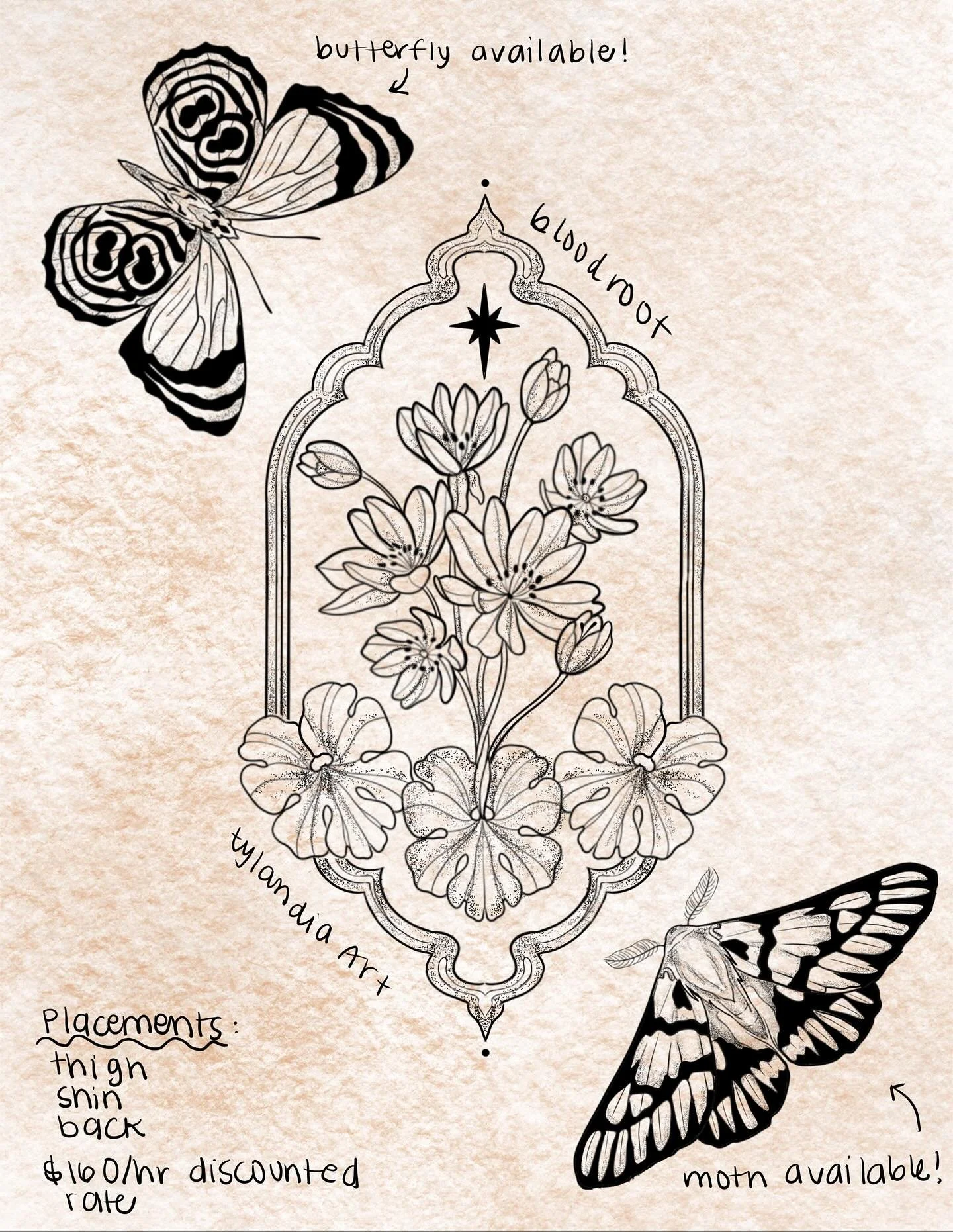&bull;⚡️new flash⚡️some framed botanicals to adorn your body with. Many placement suggestions and can do color, b+grey or b+grey with just slight pops of color. These are priced at a discounted hourly rate and can be broken up into sessions if there&