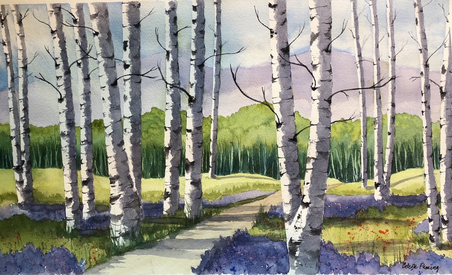 Birches and Bluebells II - SOLD