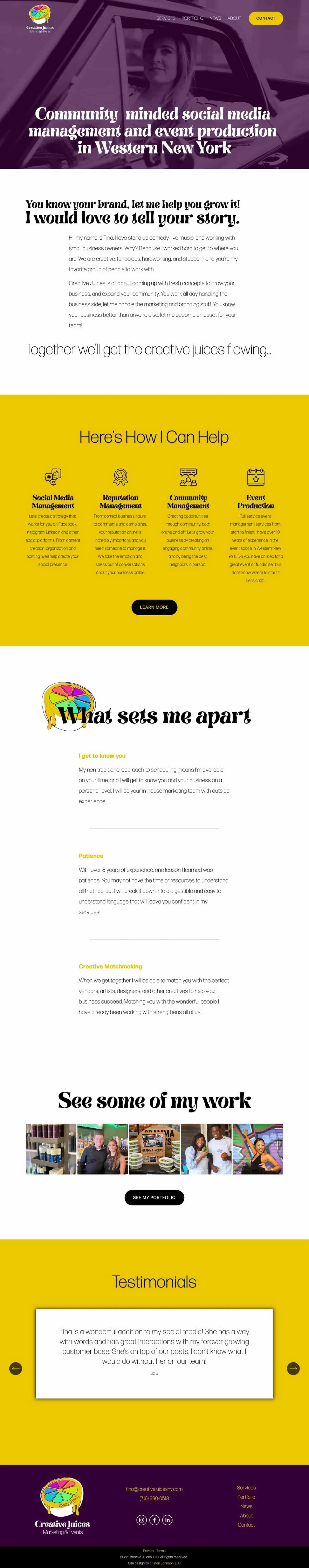 A screenshot of the Creative Juices website, designed by Kristen Johnson