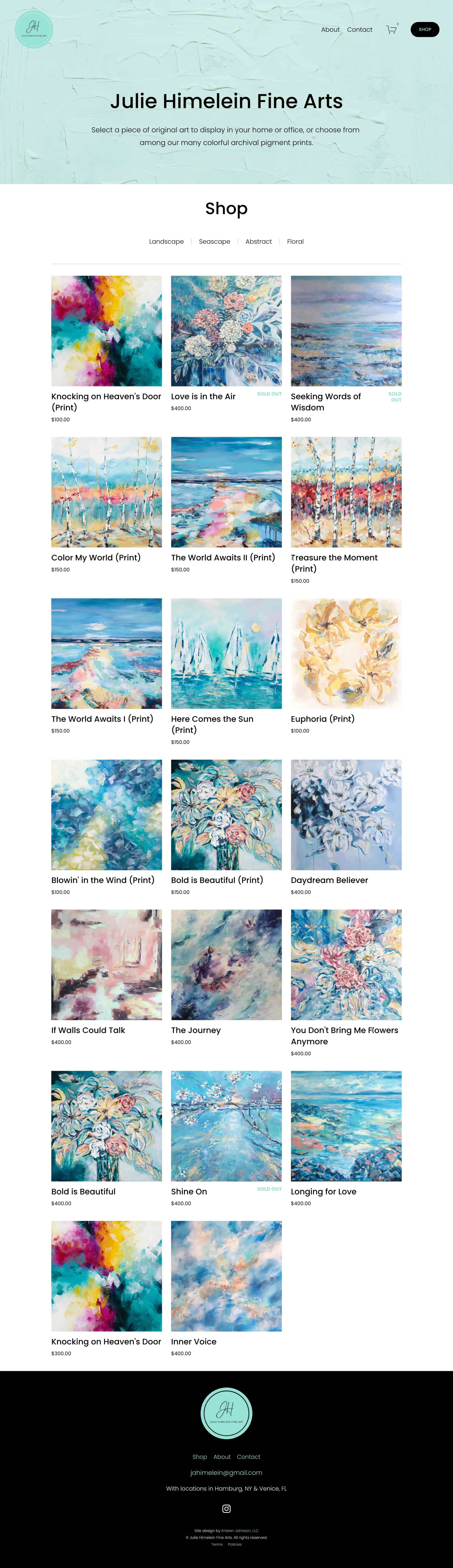 A screenshot of Julie Himelein's online storefront