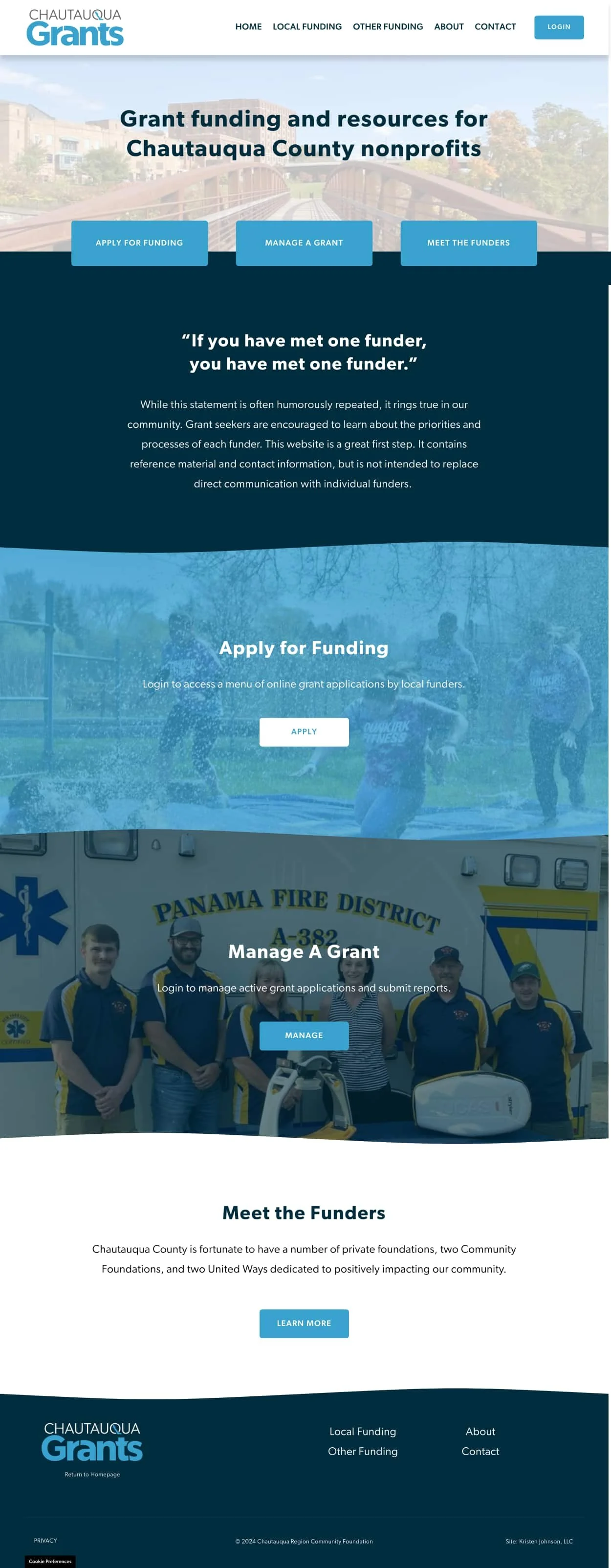 A screenshot of the new Chautauqua Grants website home page