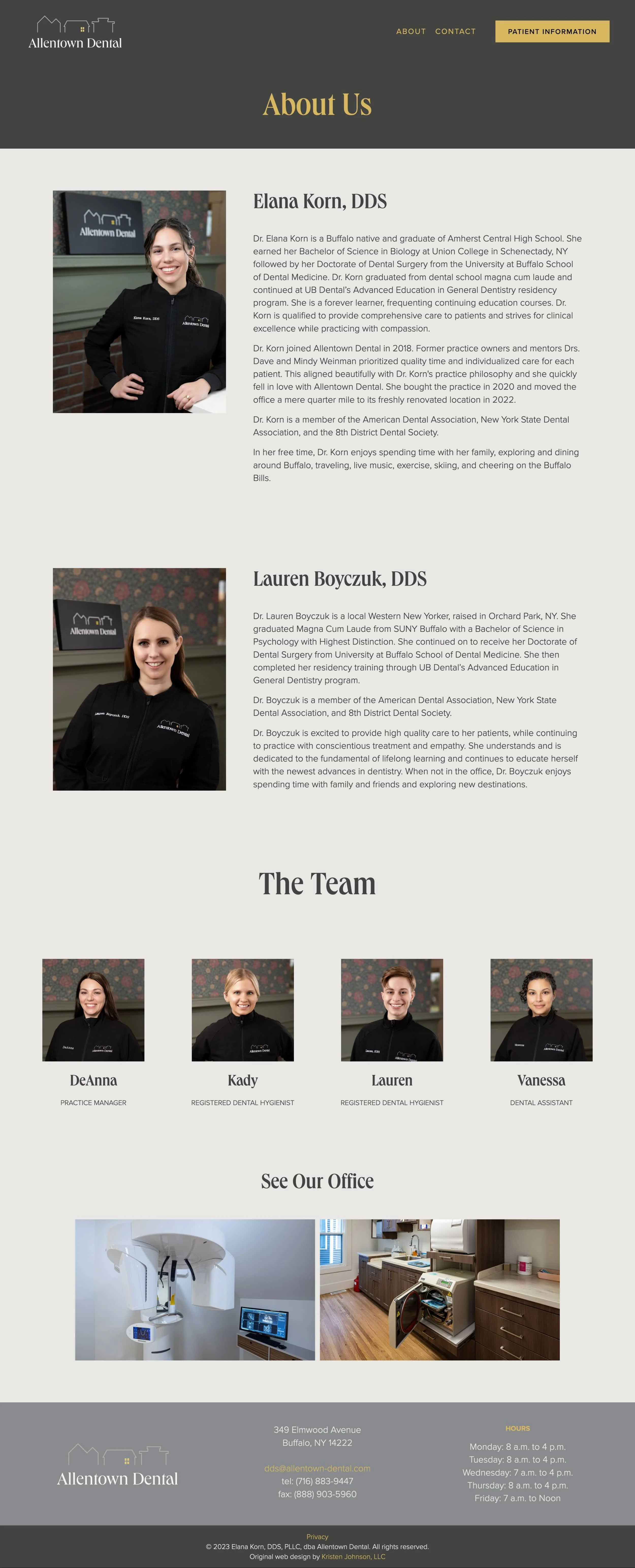 A screenshot of the new Allentown Dental website About Us page