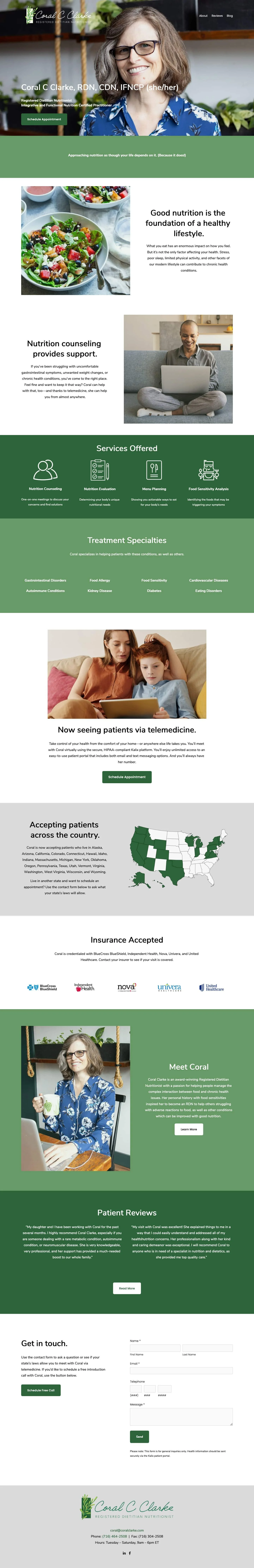 A screenshot of the home page on Coral Clarke's new website