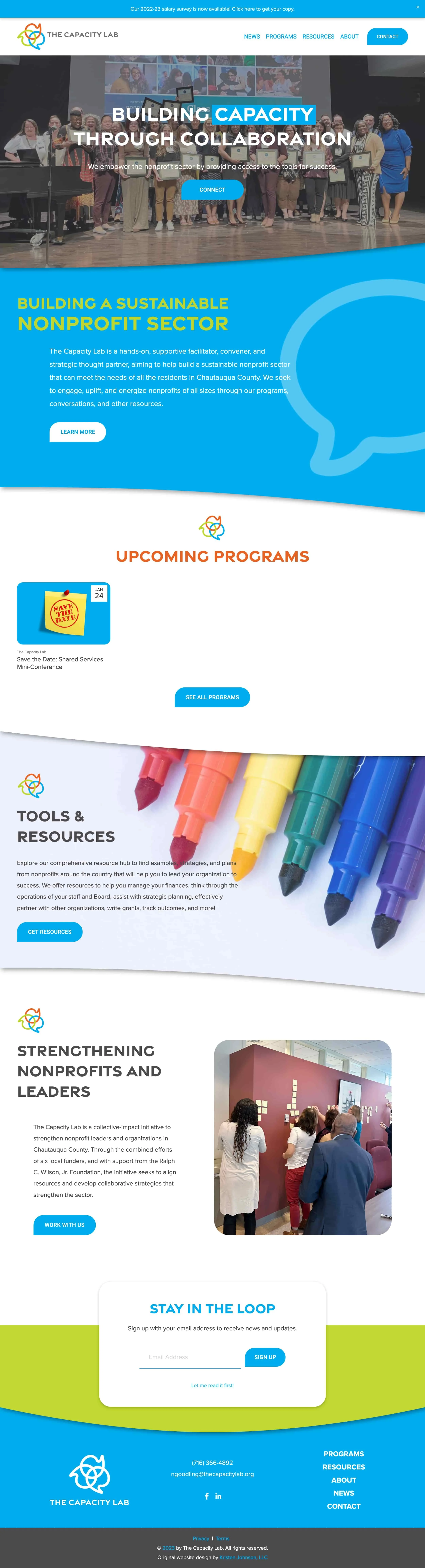 A screenshot of The Capacity Lab's new website home page