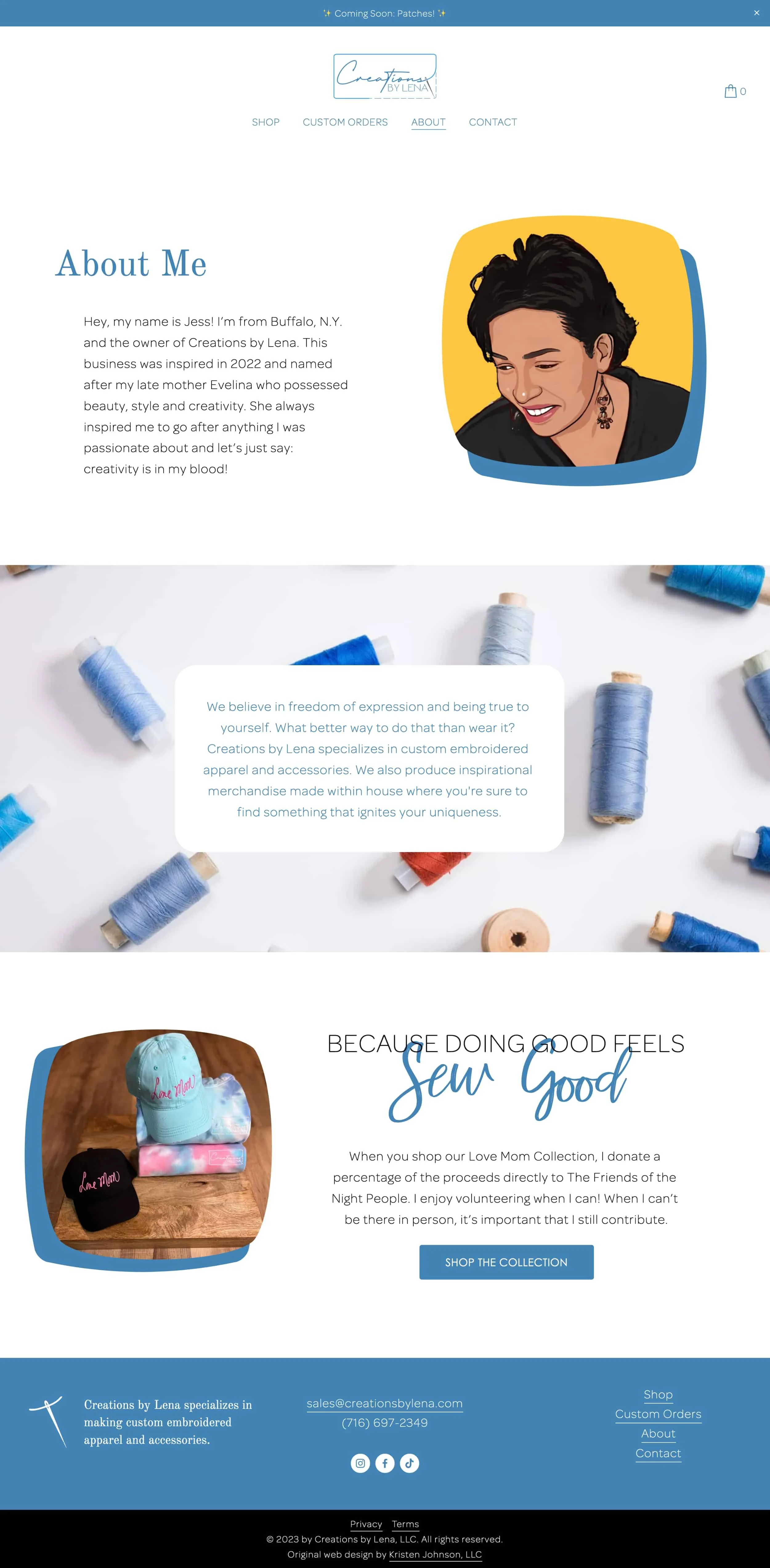 A screenshot of the Creations by Lena About page