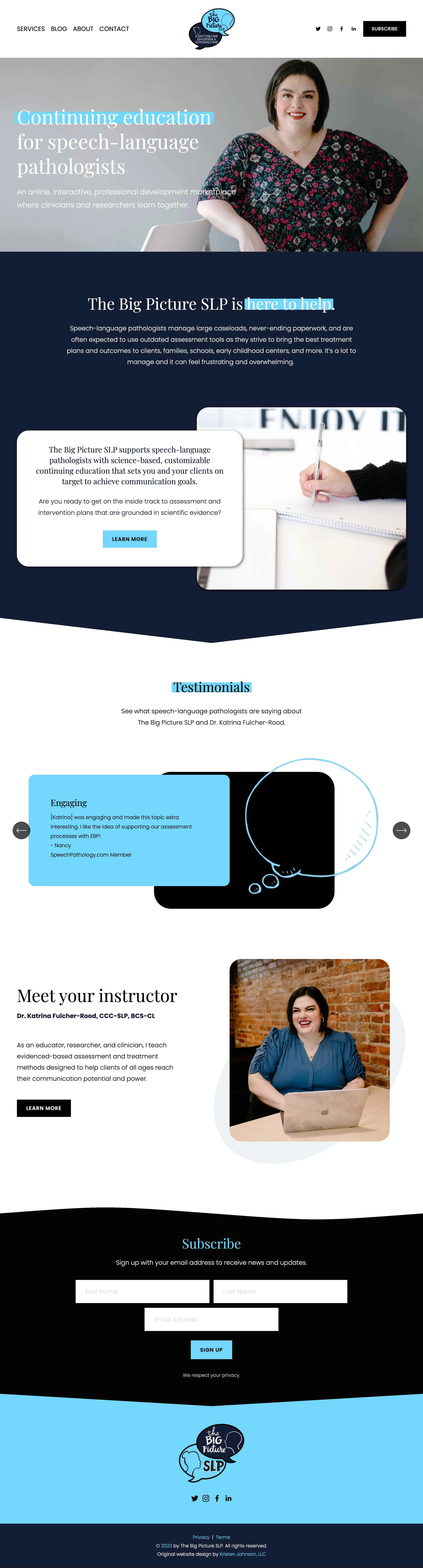 A screenshot of Katrina Fulcher-Rood's new website design
