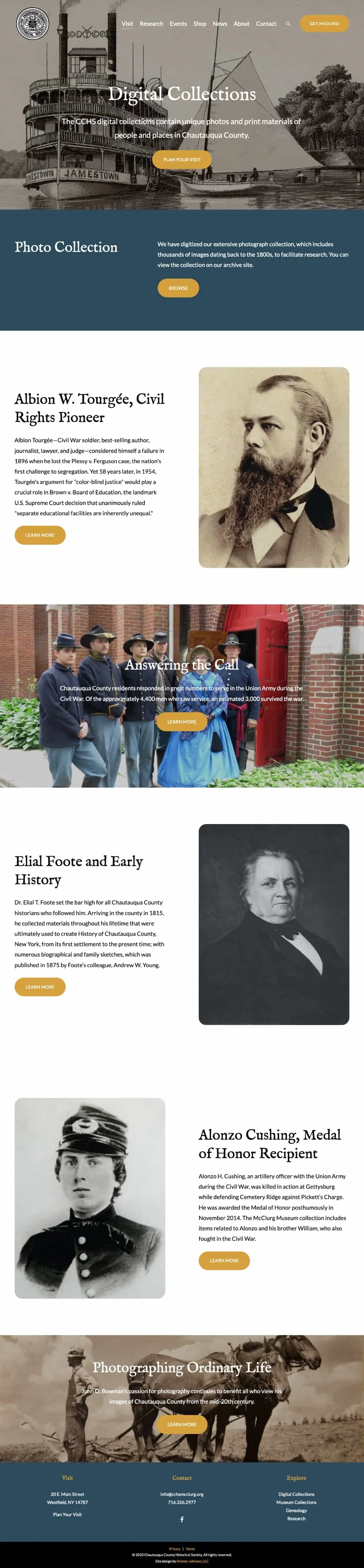 A screenshot of the new Digital Collections page on the CCHS website