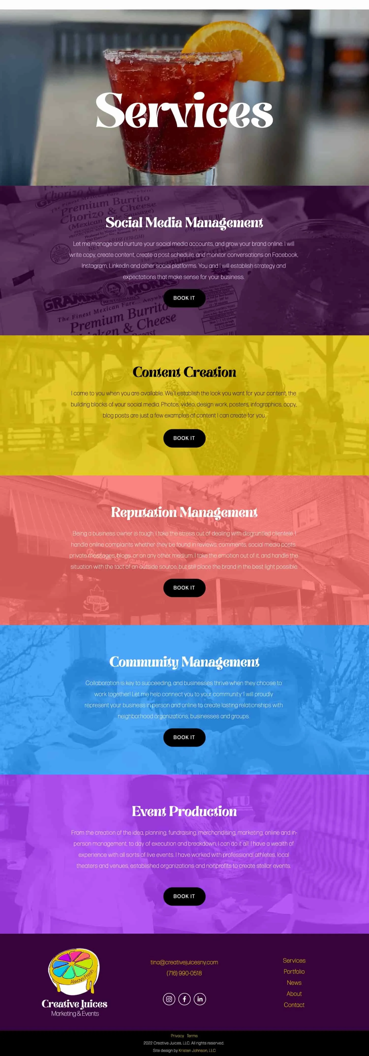 A screenshot of the Creative Juices website, designed by Kristen Johnson