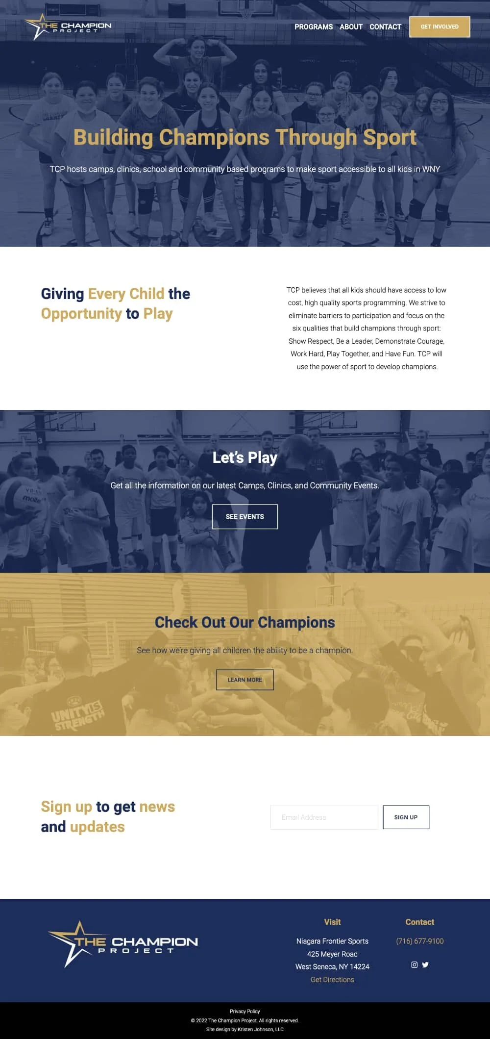 A screenshot of the home page on The Champion Project's new website.