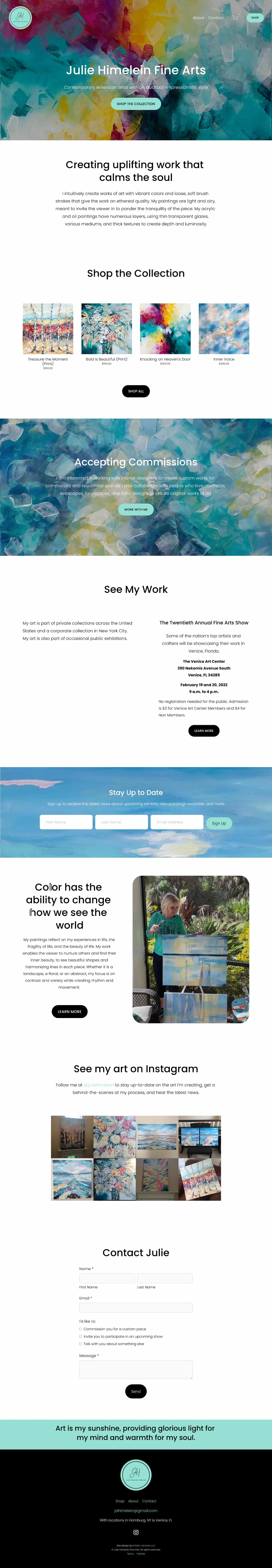 A screenshot of Julie Himelein's website homepage