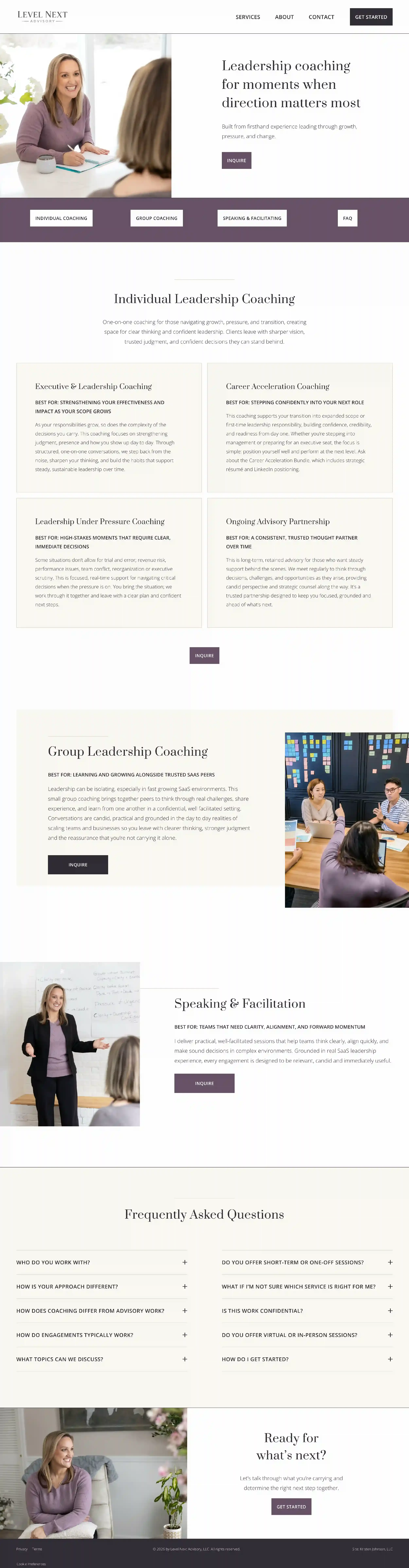 A screenshot of Tina's new Services page