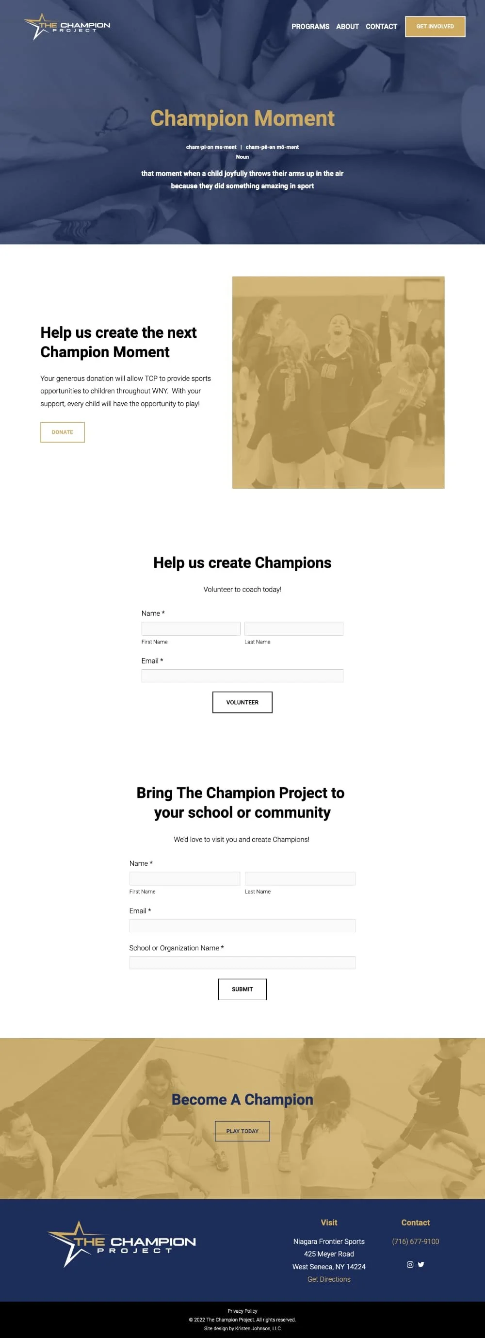 A screenshot of the Get Involved page on The Champion Project's new website