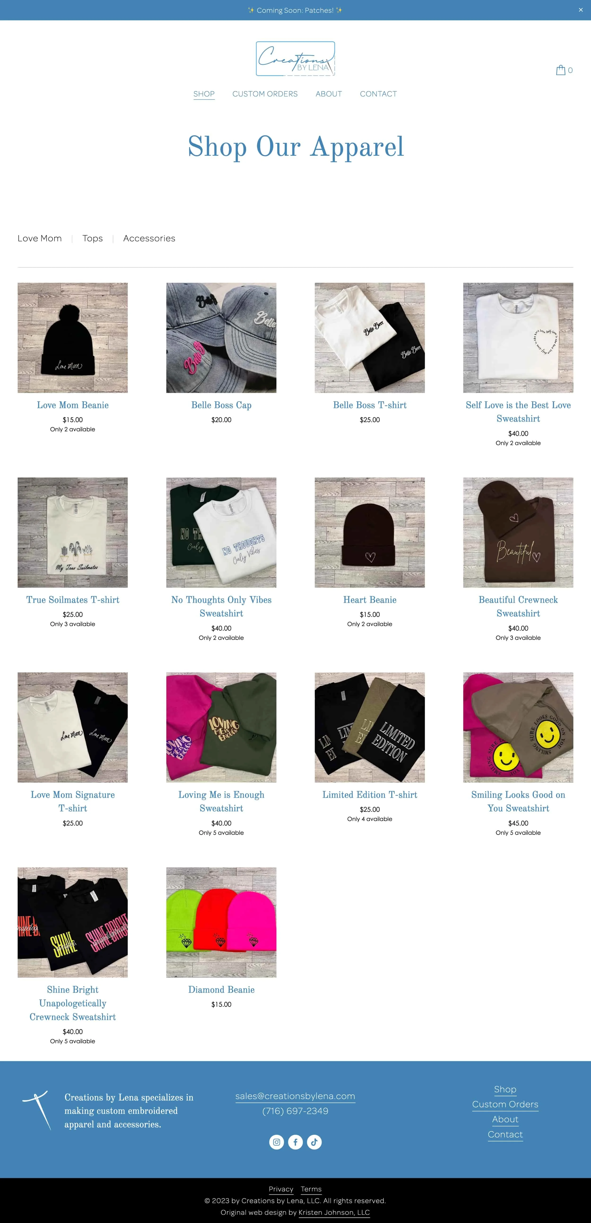 A screenshot of the Creations by Lena Shop page
