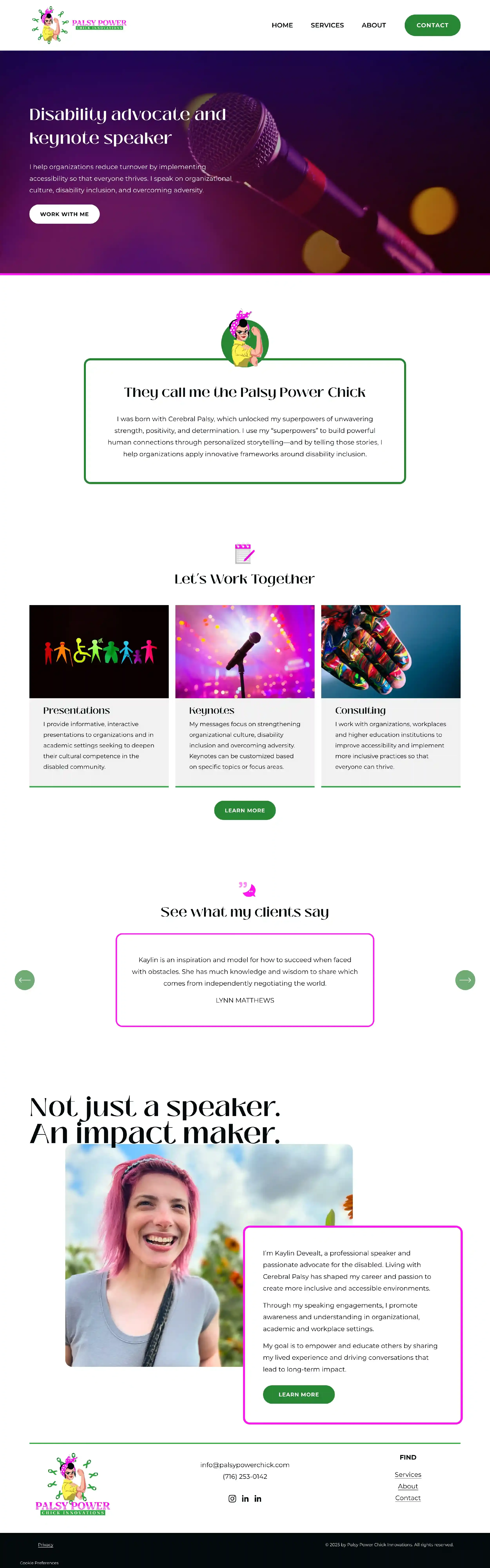 A screenshot of Kaylin Devealt's new website home page