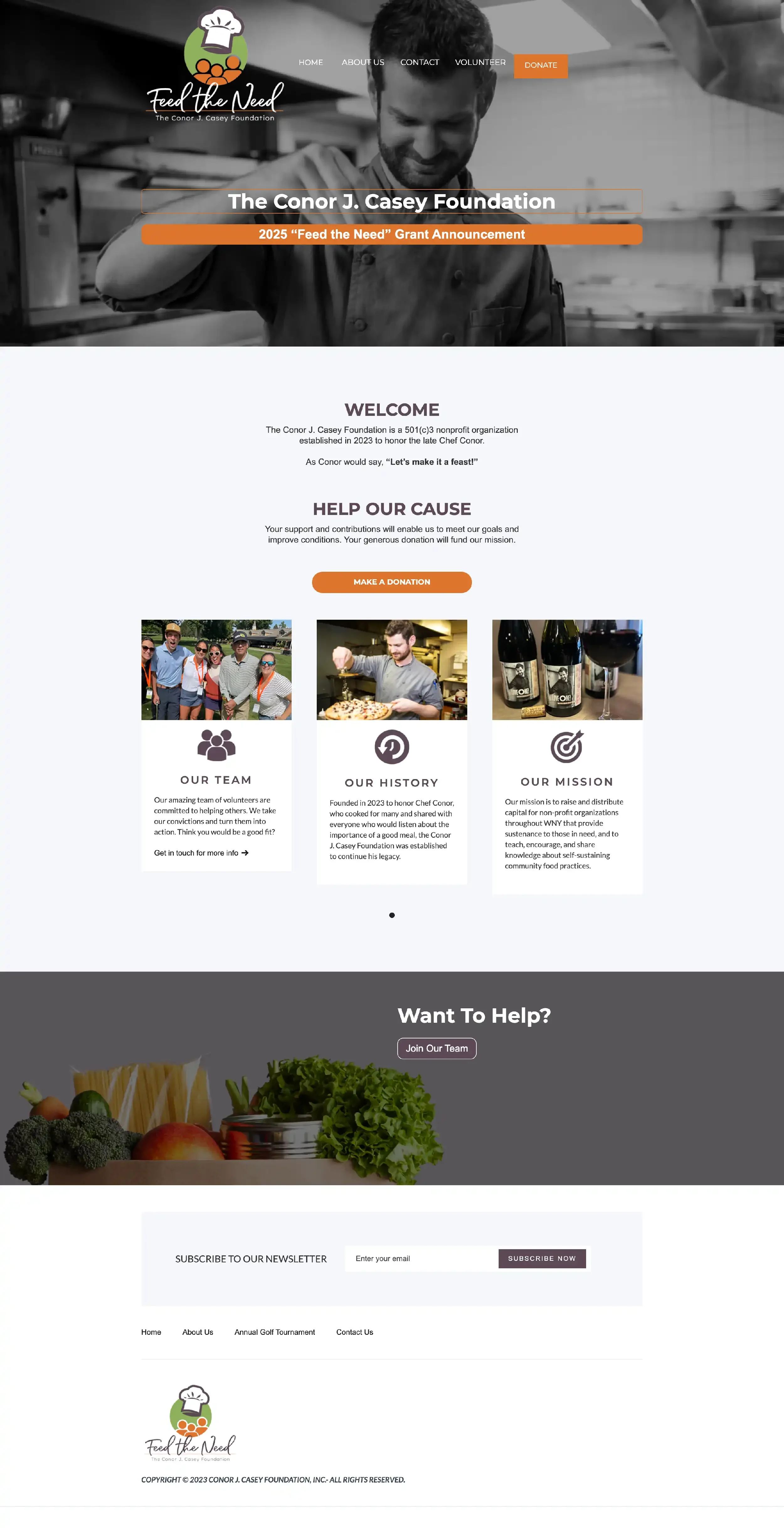 A screenshot of the Conor J. Casey Foundation's old website home page