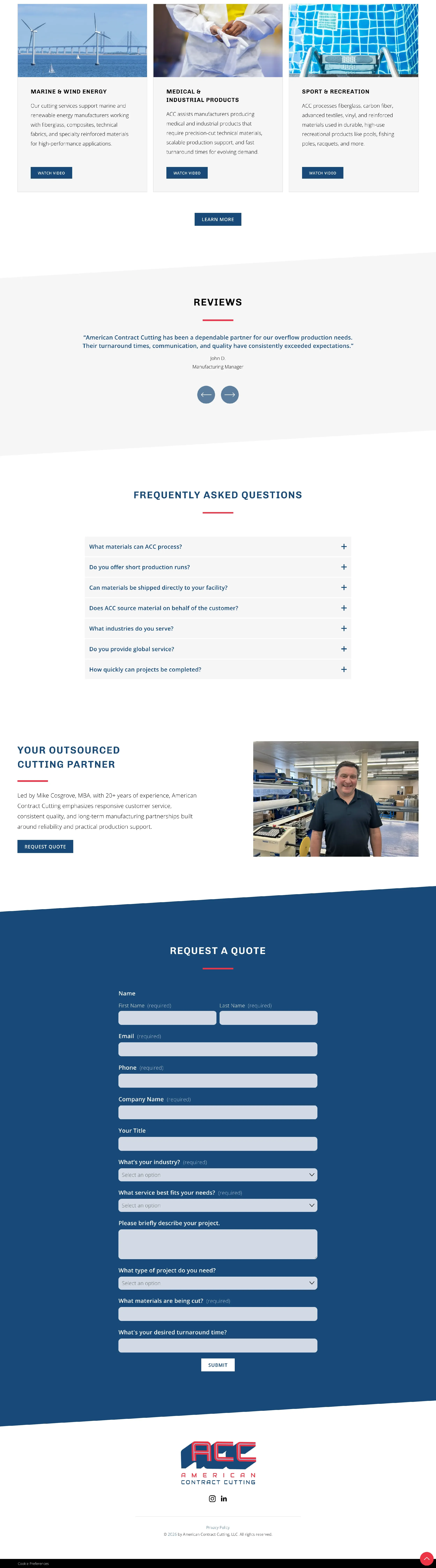 The bottom half of Mike Cosgrove's new website home page