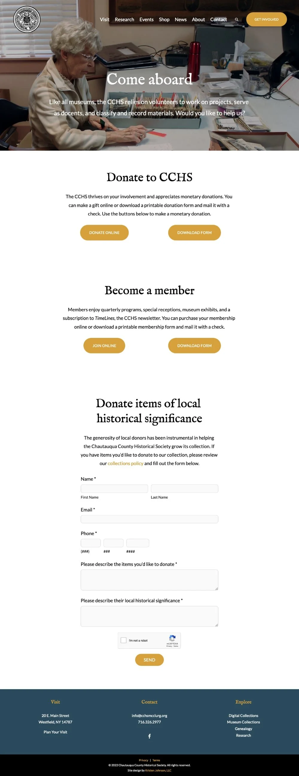 A screenshot of the new Get Involved page on the CCHS website