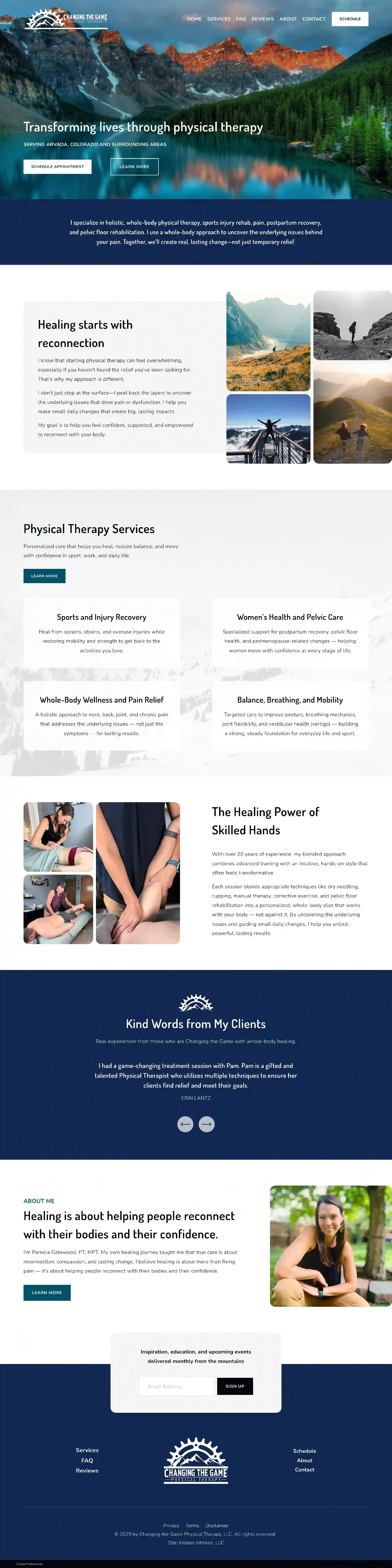 A screenshot of Pam's new website home page