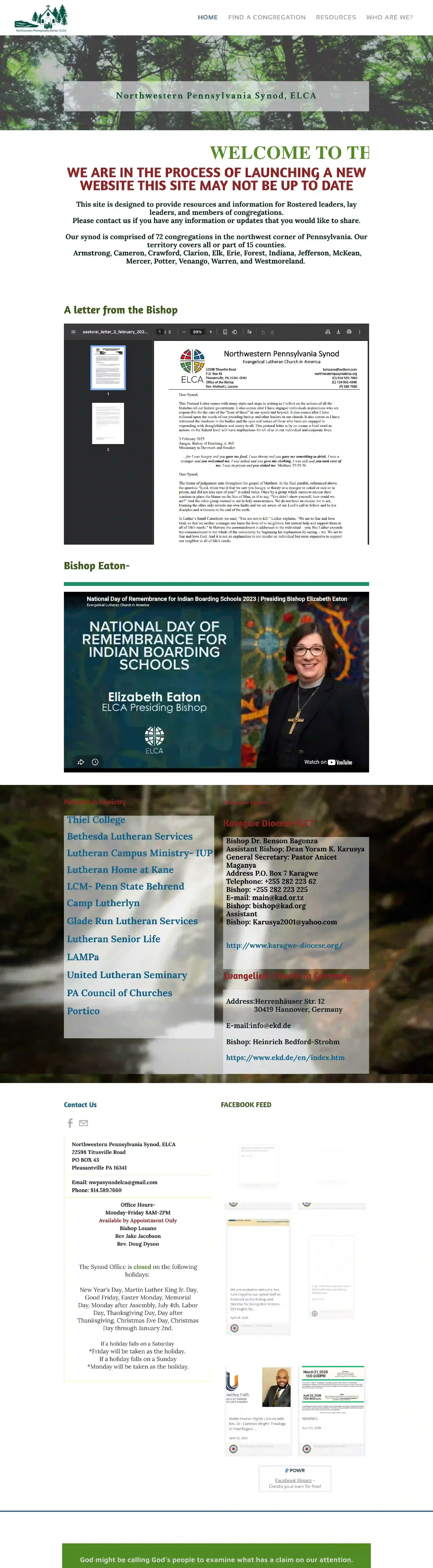 A screenshot of the NWPA Lutheran Synod's old website home page