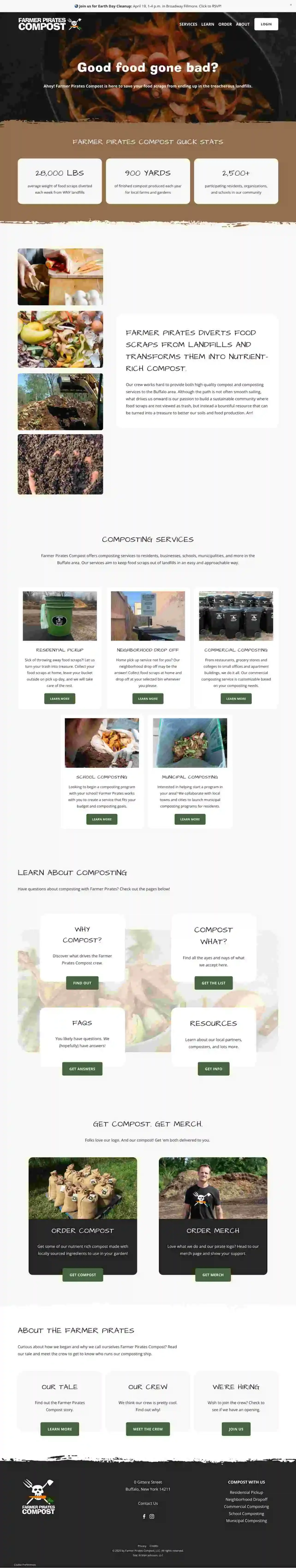 A screenshot of Farmer Pirates new website homepage