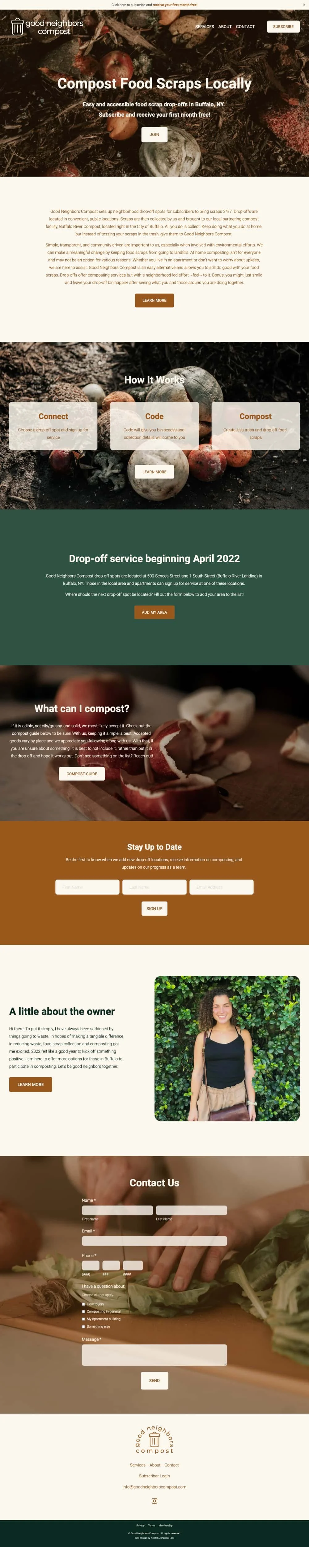 A screenshot of the Good Neighbors Compost website homepage
