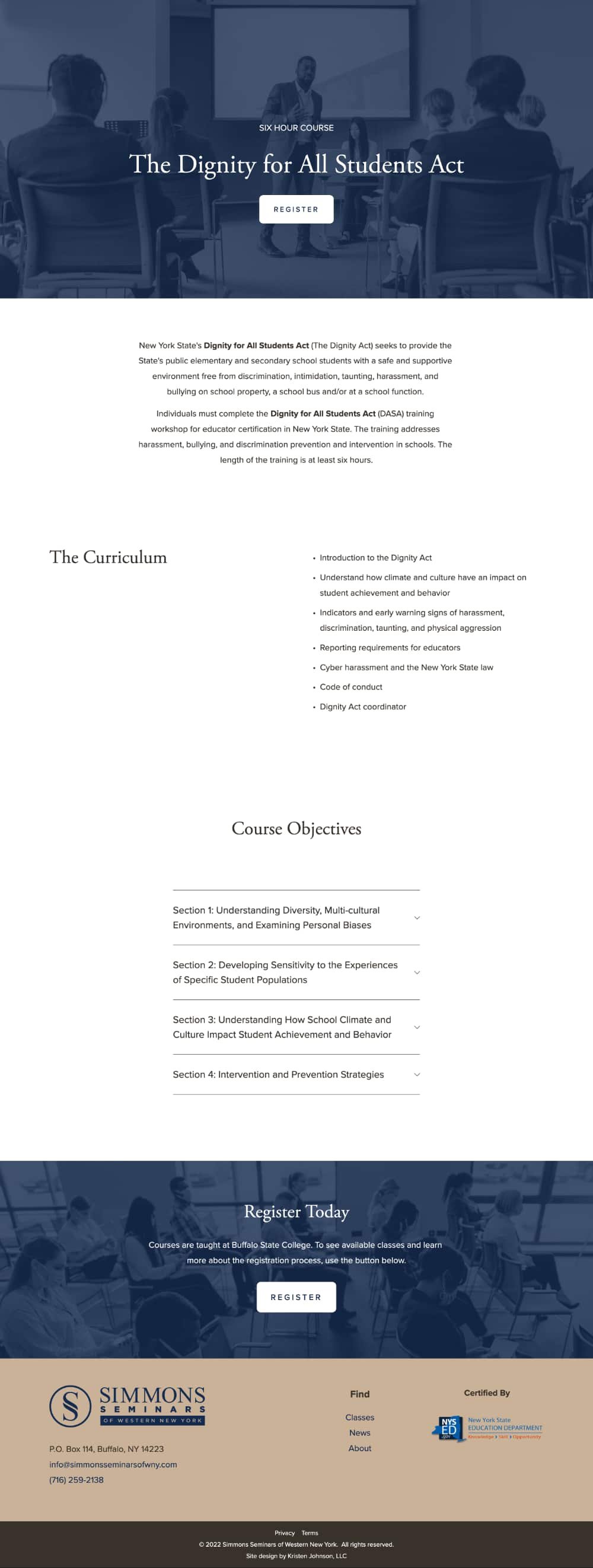 A screenshot of one of the course pages on Stan Simmons' new website, designed by Kristen Johnson