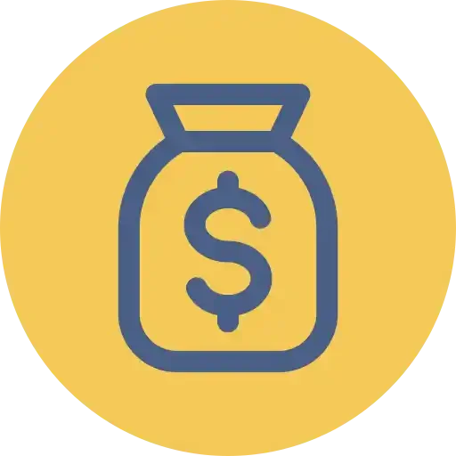 A blue money bag icon on a yellow background
