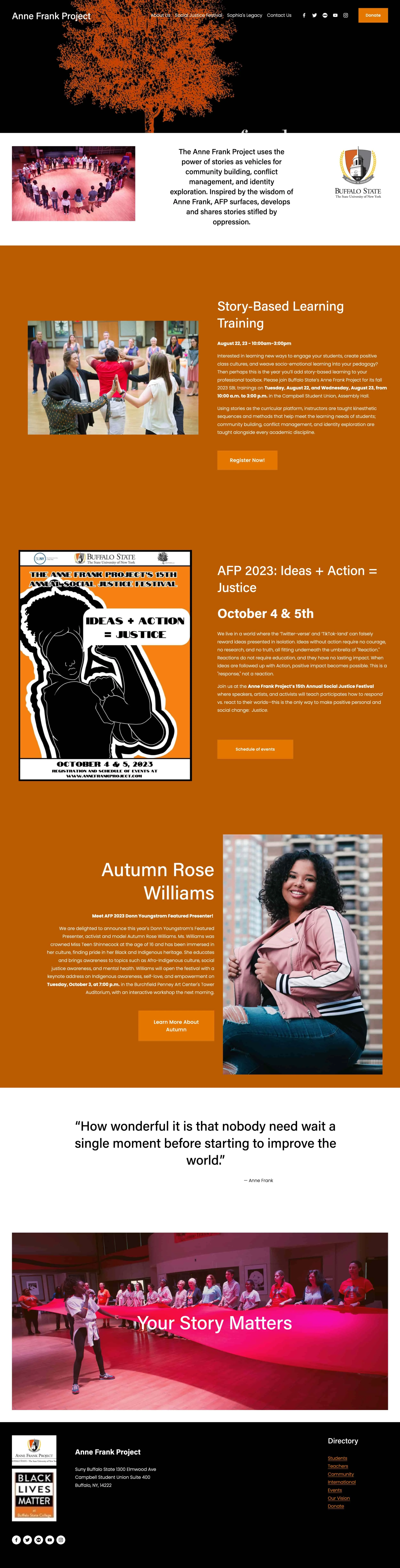 A screenshot of The Anne Frank Project's original website home page