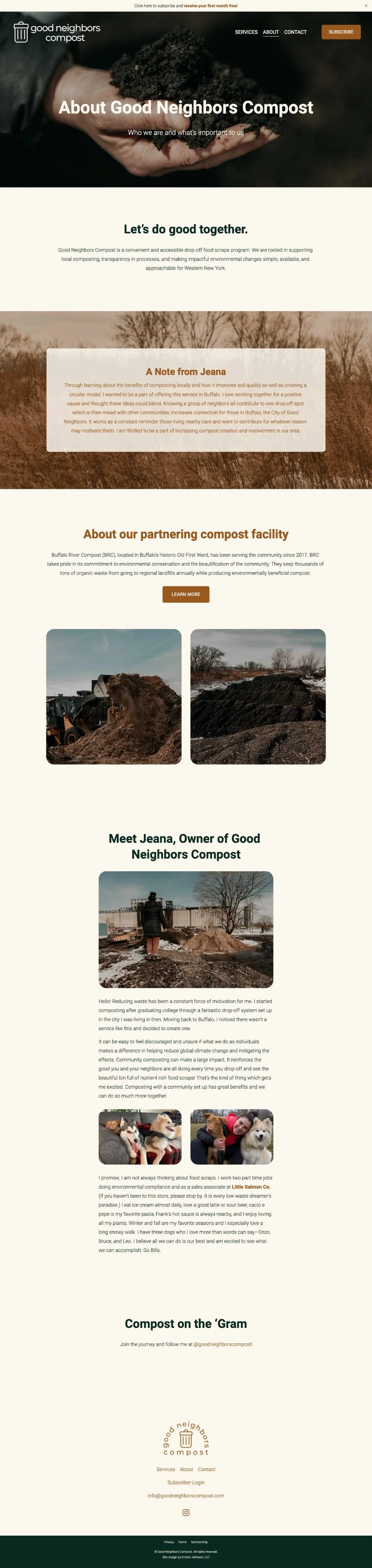 A screenshot of the Good Neighbors Compost website About page
