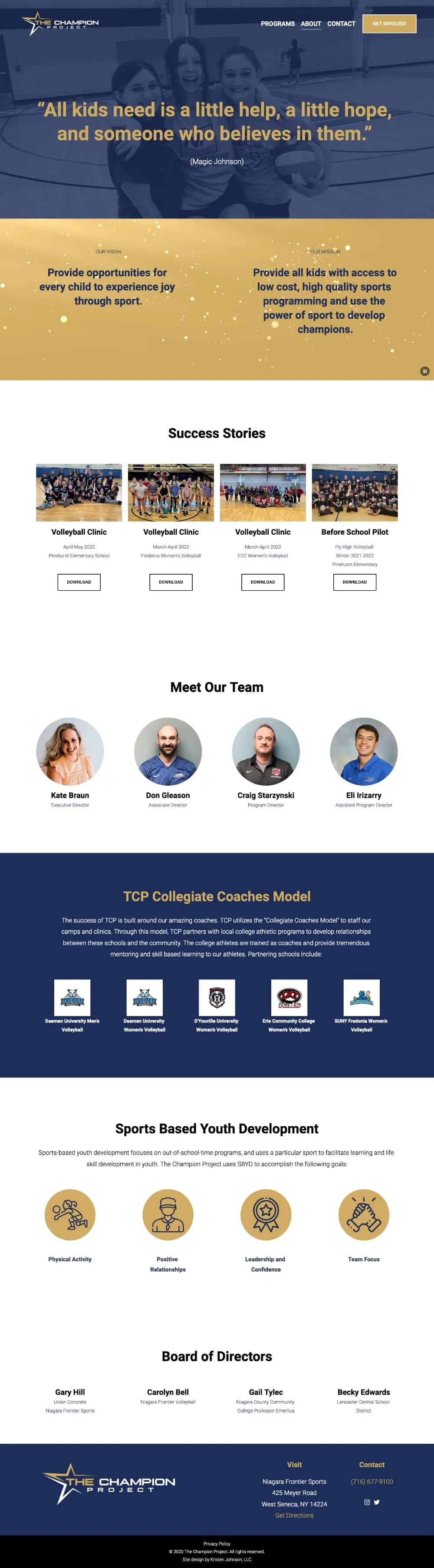 A screenshot of the About page on The Champion Project's new website