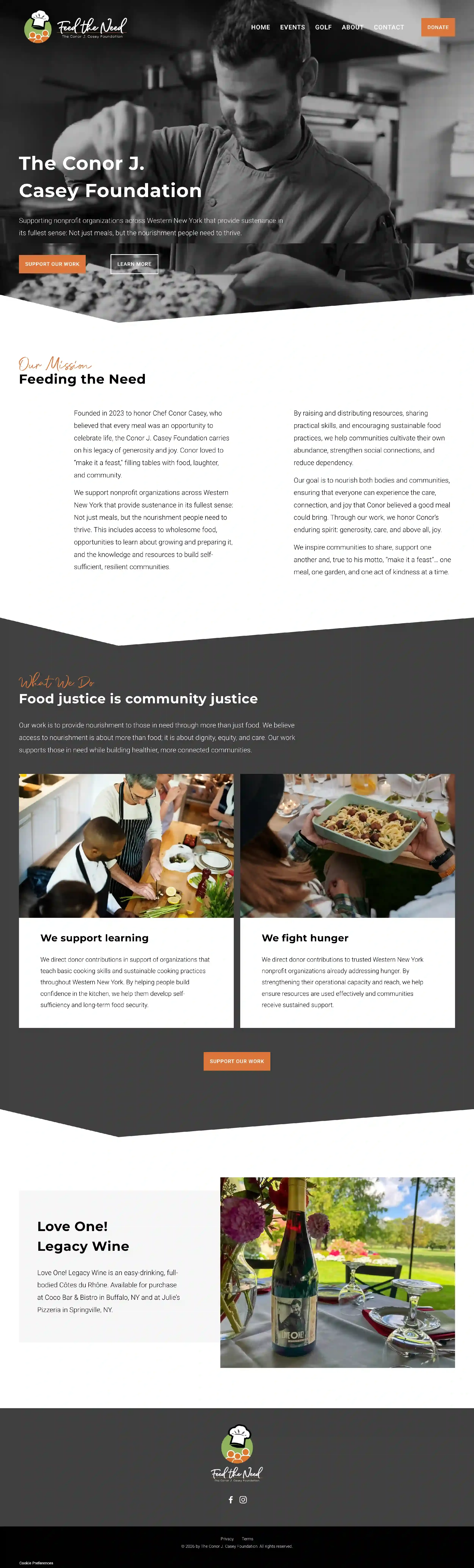 A screenshot of the Conor J. Casey Foundation's new website home page