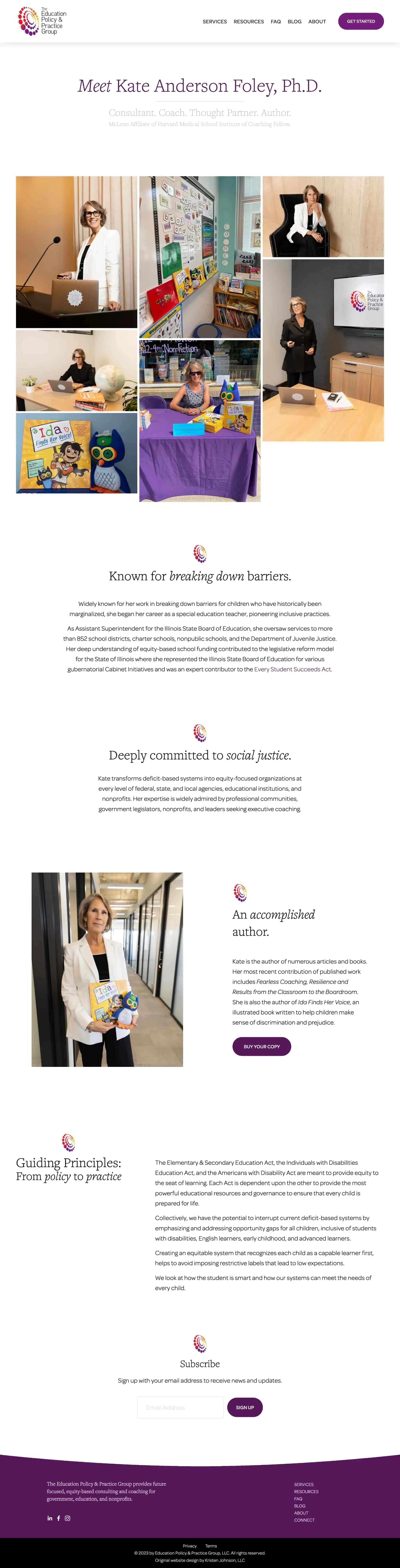 A screenshot of the About page on Kate's new website