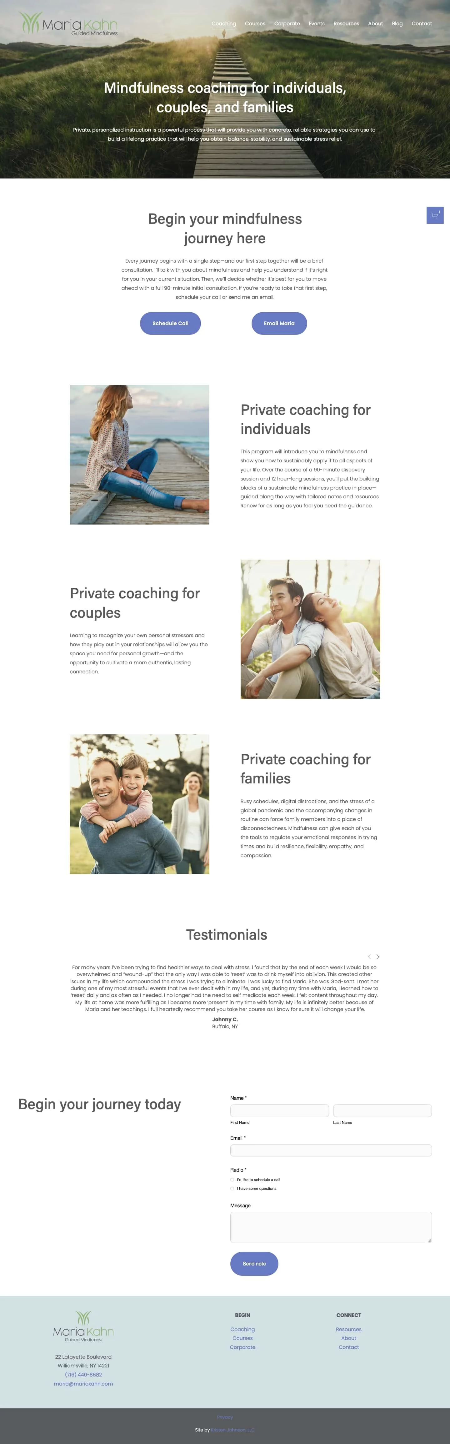 A screenshot of the Coaching page on Maria Kahn's new website