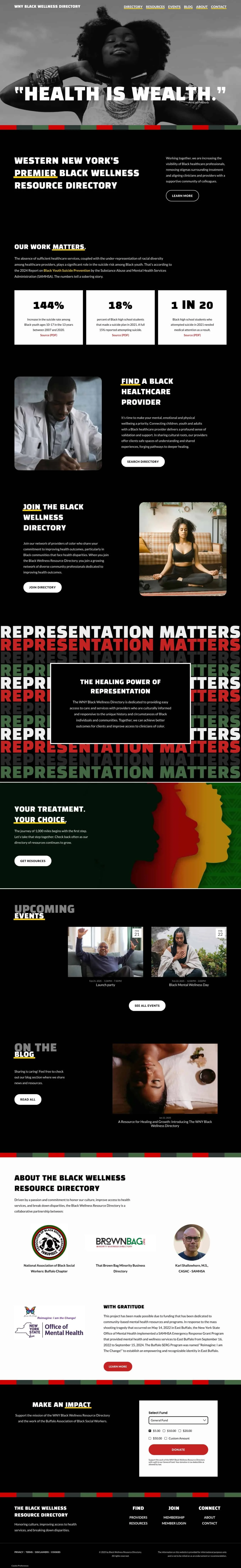 A screenshot of the WNY Black Wellness Directory website homepage