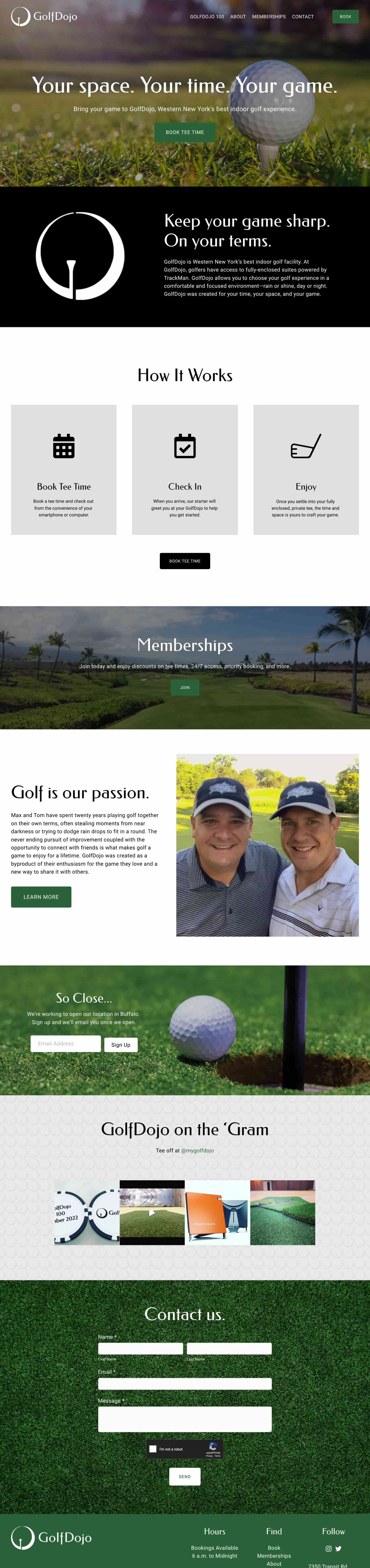 A screenshot of the Golf Dojo website homepage