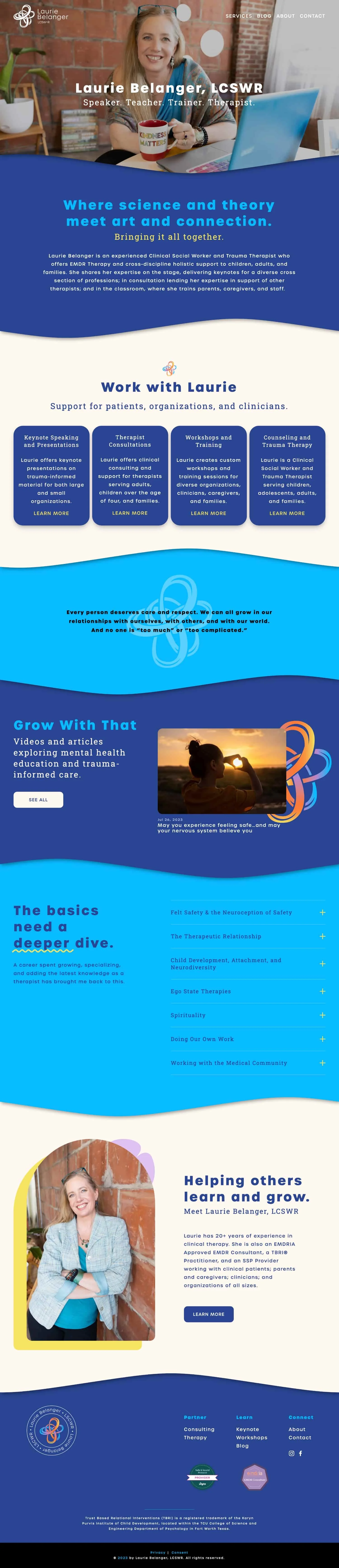 A screenshot of Laurie Belanger's new website homepage