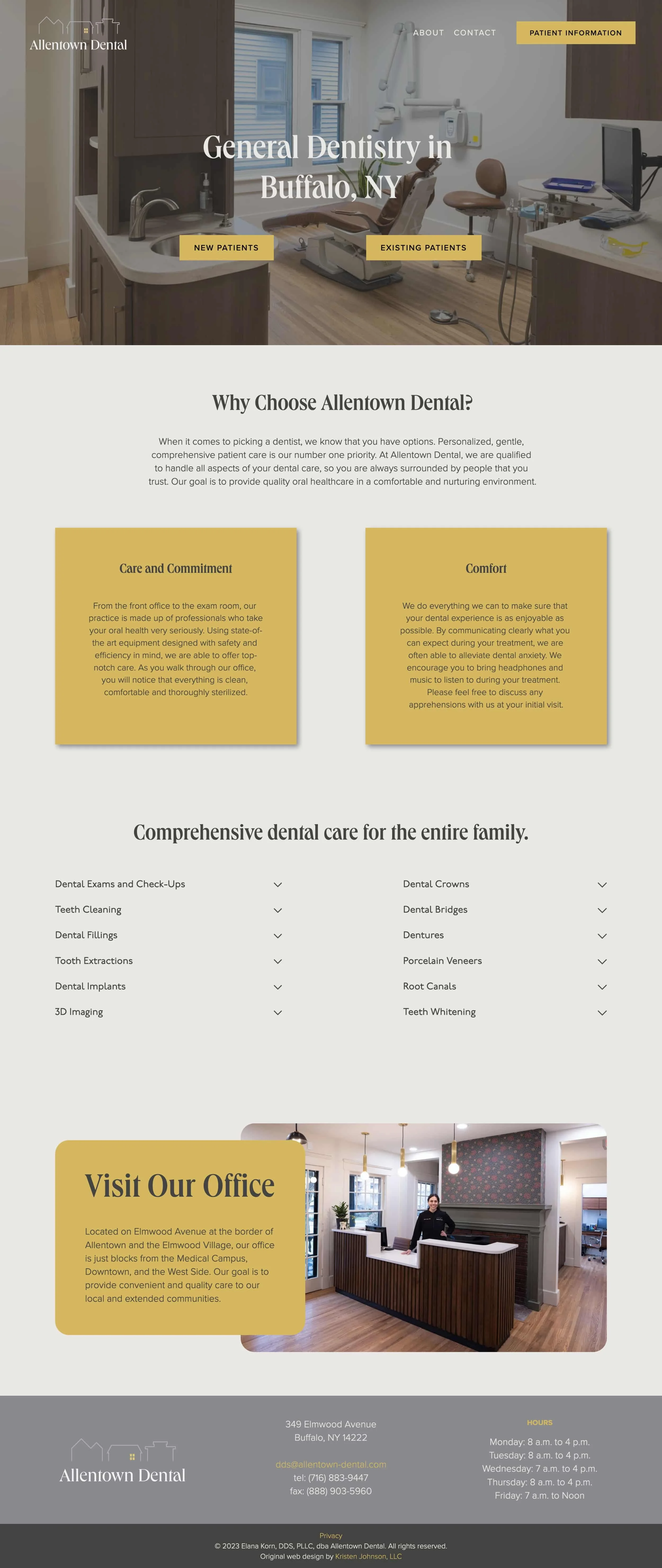 A screenshot of the new Allentown Dental website home page