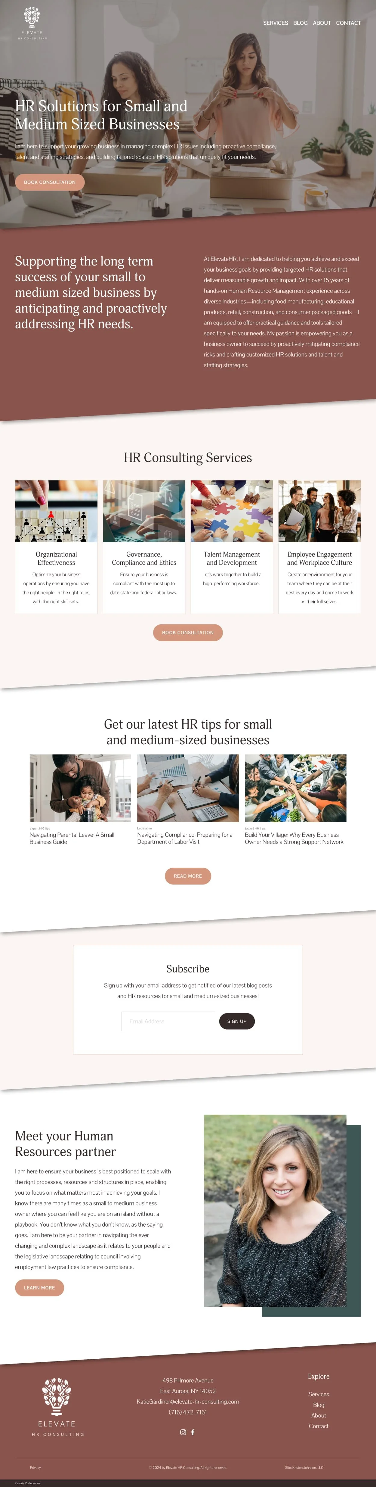 A screenshot of Katie Gardiner's new website home page