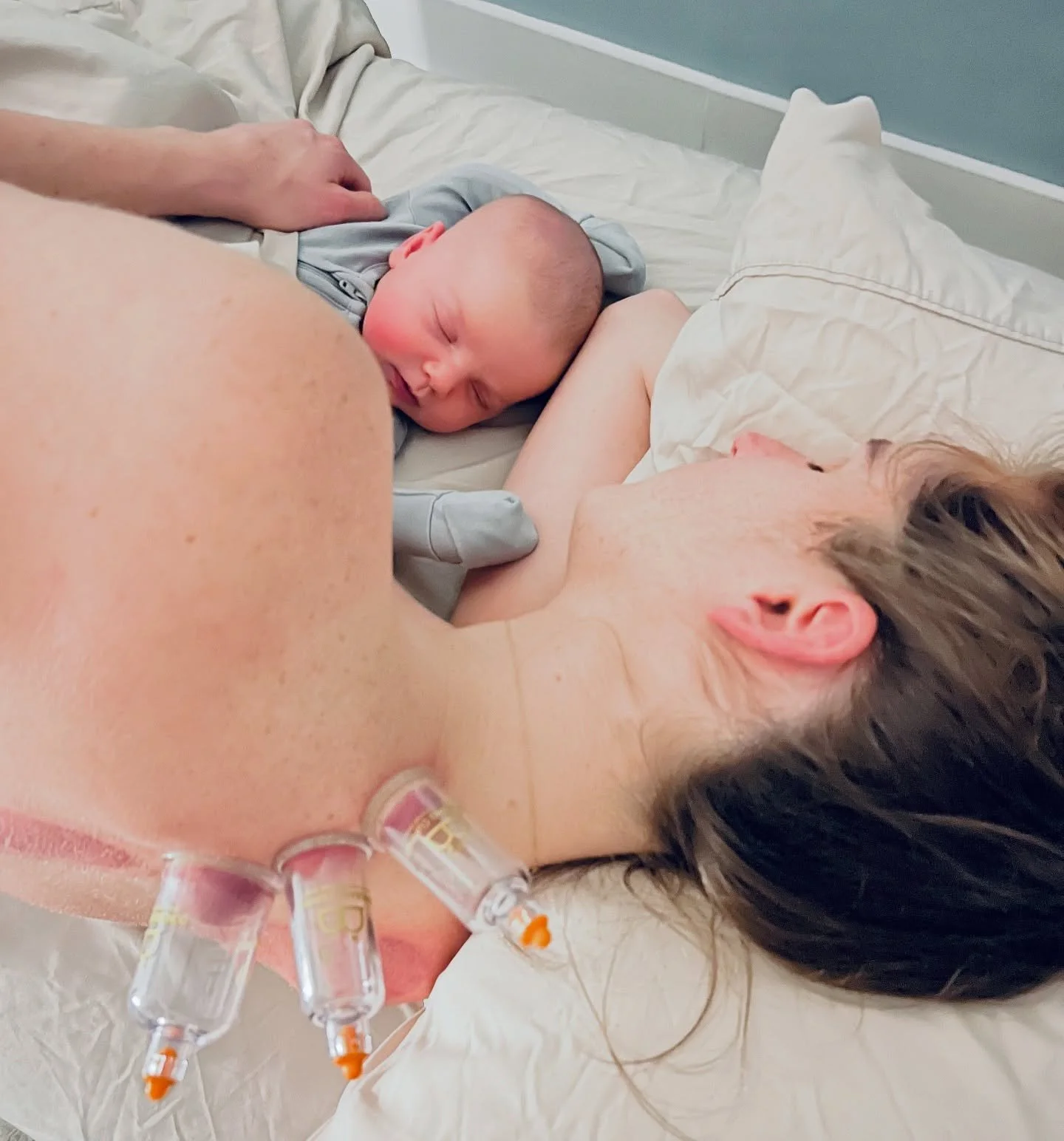 This sweet mama and baby. 💕 I worked with them through preconception, pregnancy, and now treat them postpartum in tandem with massage and CranioSacral Therapy.

At just 5 weeks old, this baby is still one with mom&rsquo;s body and they share such a 