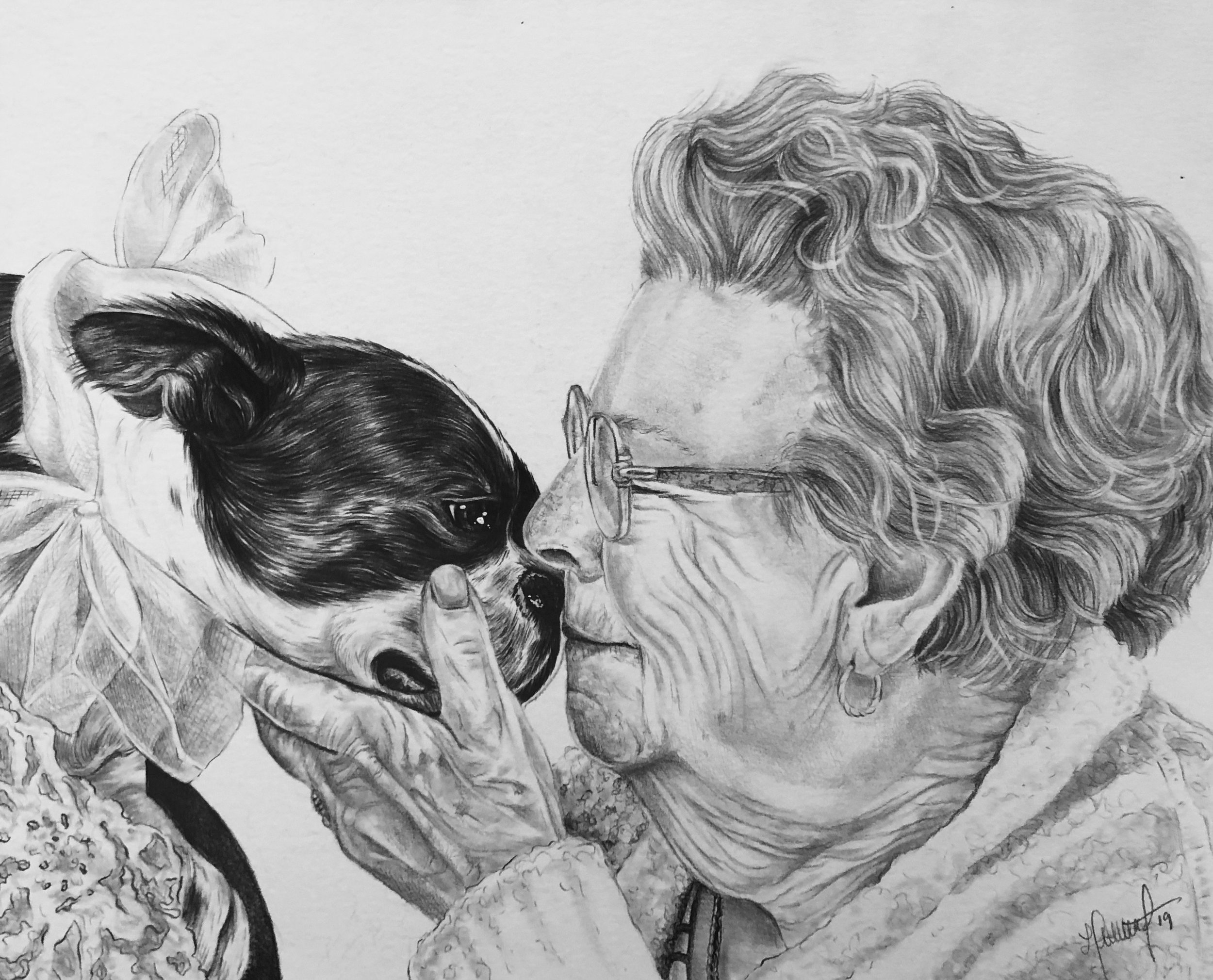 Grandma & Dog at a Wedding - 2019 - Graphite on Bristol