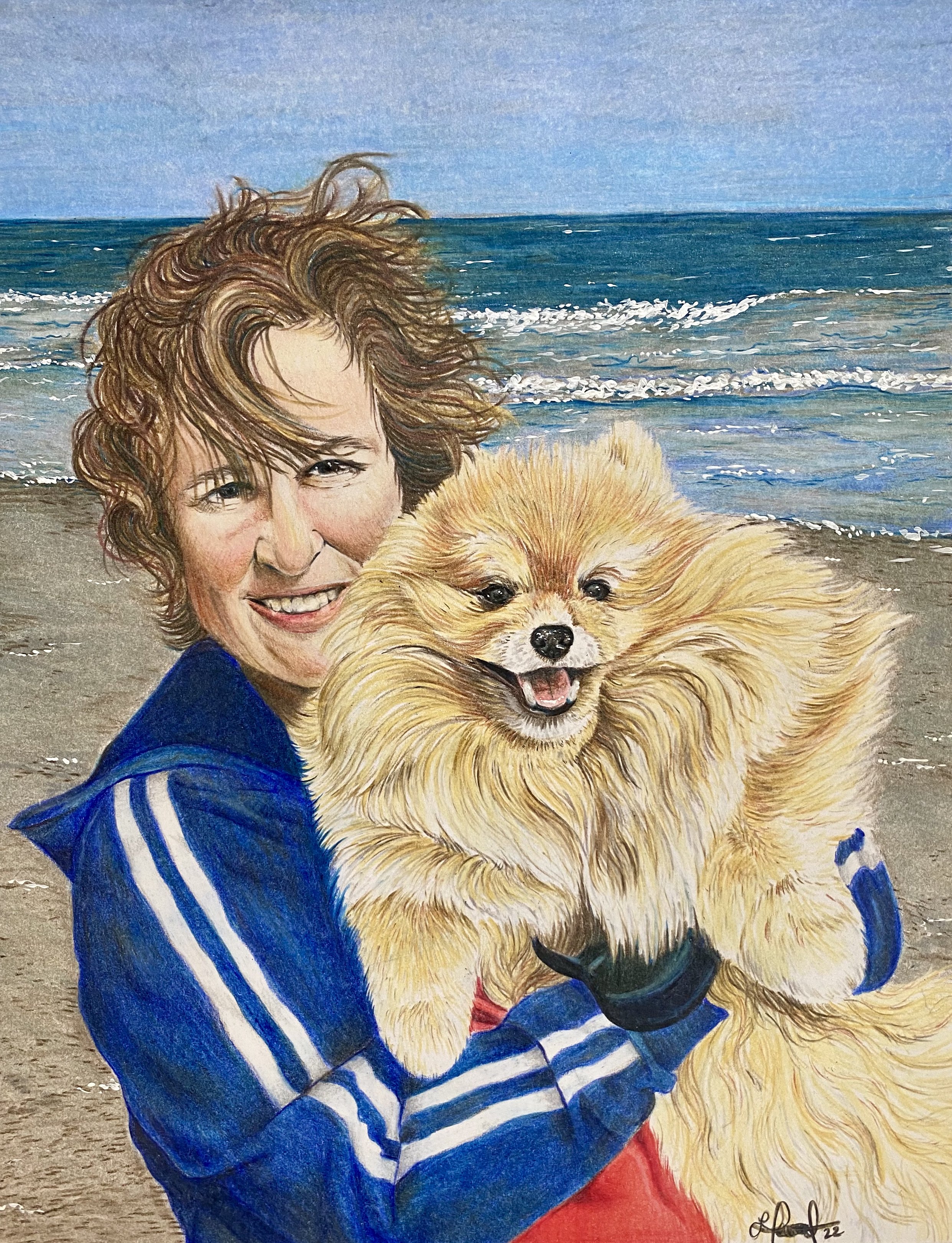 Lady & Her Dog at the Beach - 2022 - Colored Pencil on Bristol