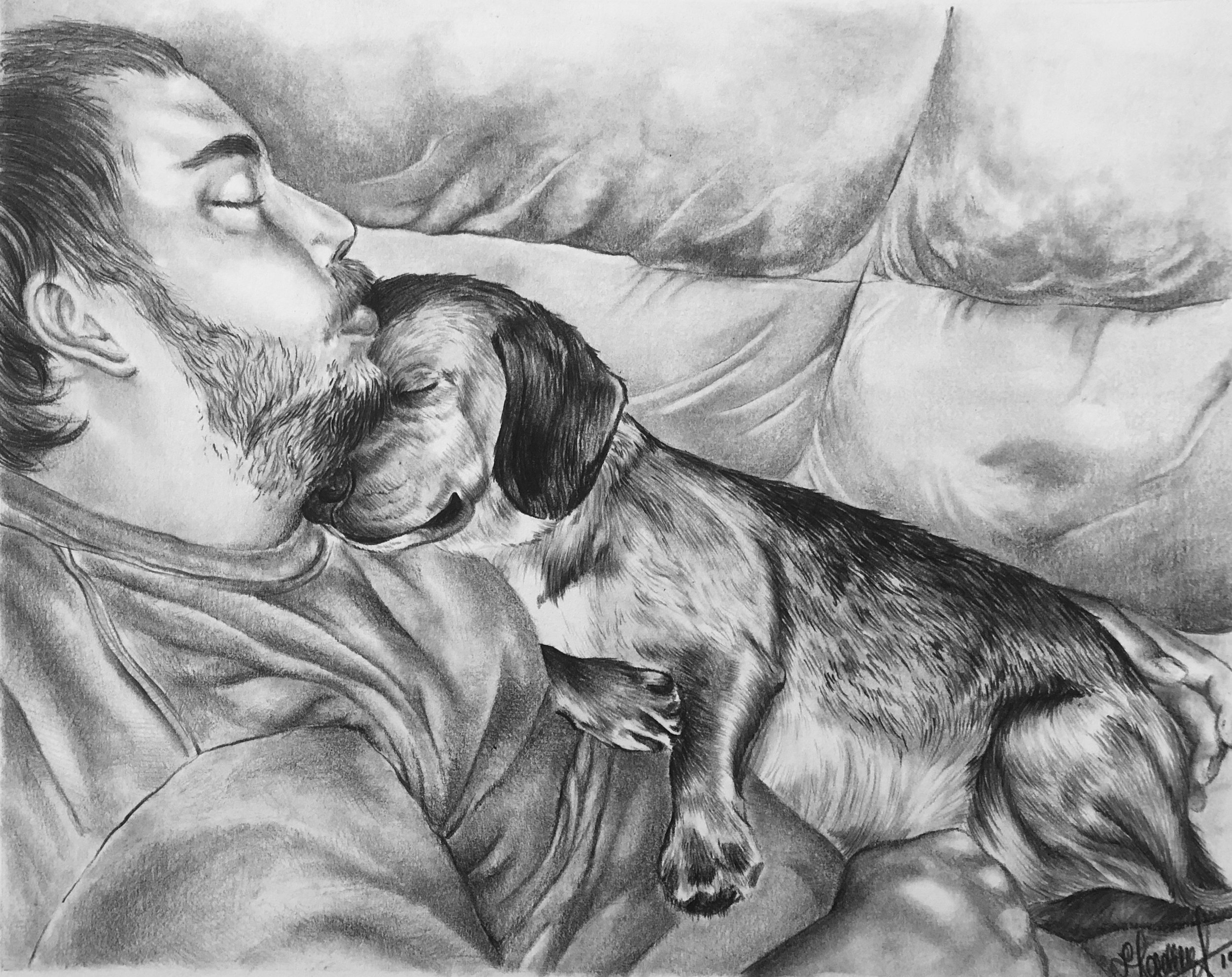Matt & His Dog - 2019 - Graphite on Bristol