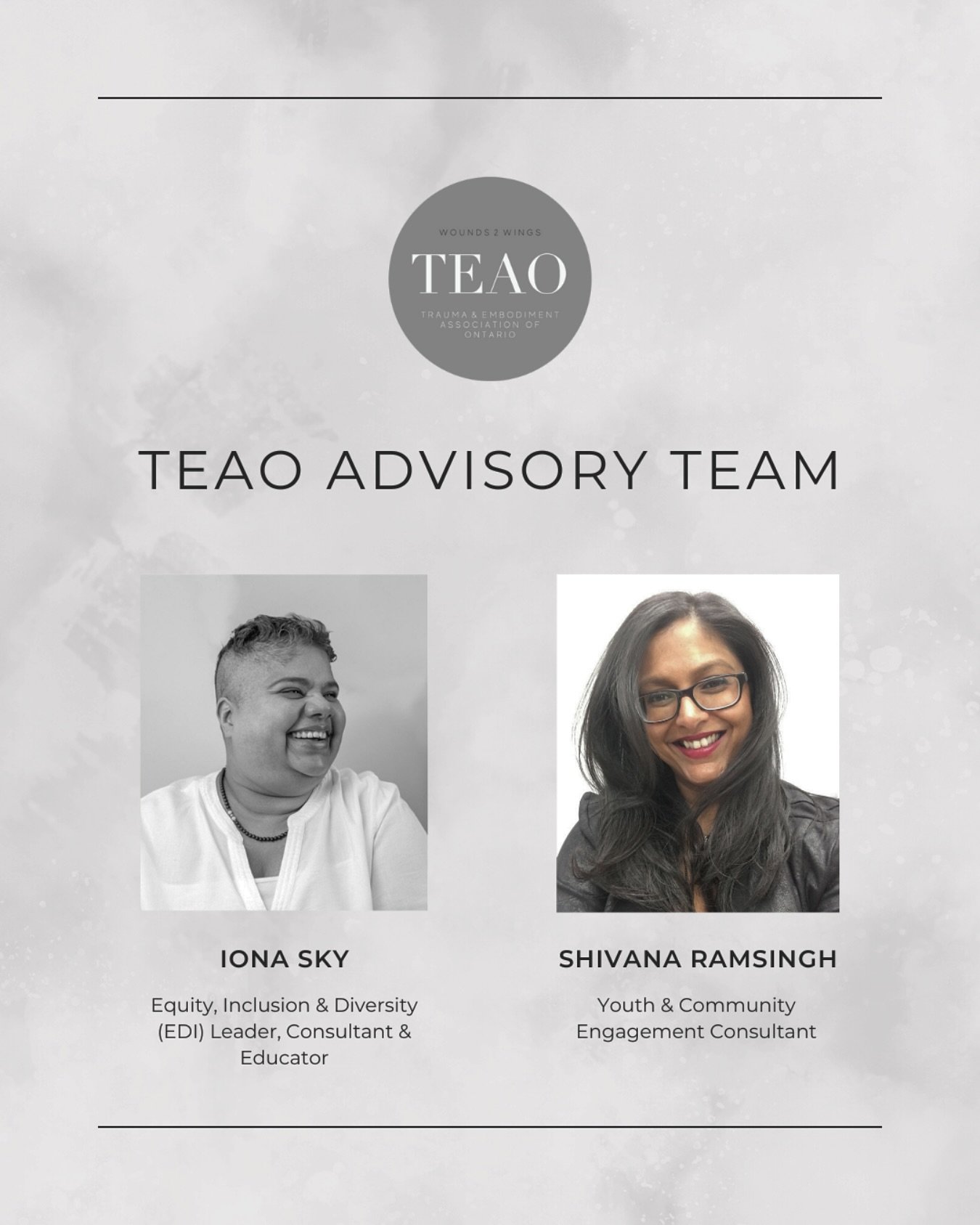 TEAO Canada Advisory Team Spotlight ✨
We are honoured to spotlight two powerful members of our TEAO Canada Advisory Team — visionaries, educators, and healers who walk the path of both advocacy and embodiment:
🌿 Iona Sky — a leader in