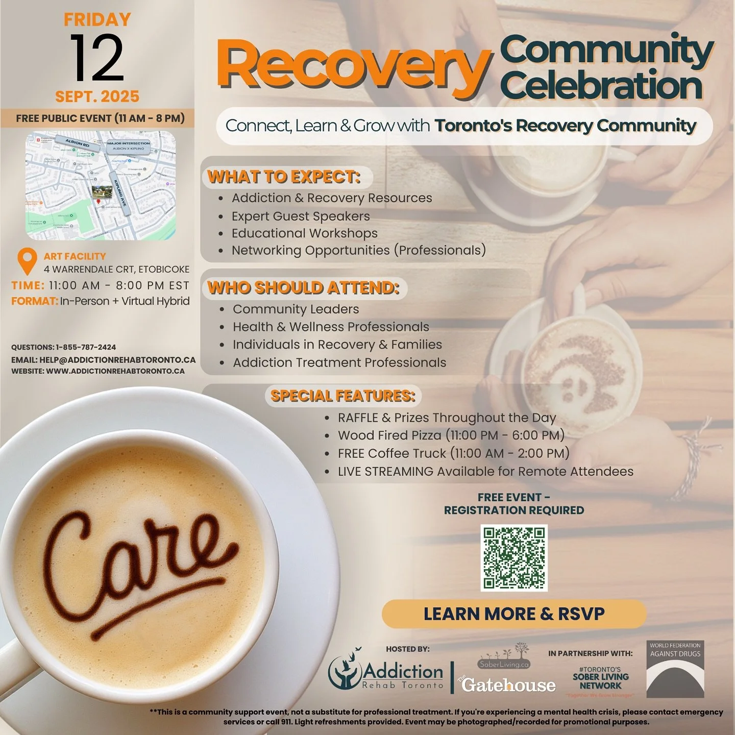 ♥️ We’re excited to be part of the Recovery Community Celebration! 💫
📅 Friday, Sept 12, 2025 | 11 AM – 8 PM EST
📍 Art Facility, Etobicoke | In-Person & Virtual Hybrid
TEAO Canada will be there all day with our booth &mdash