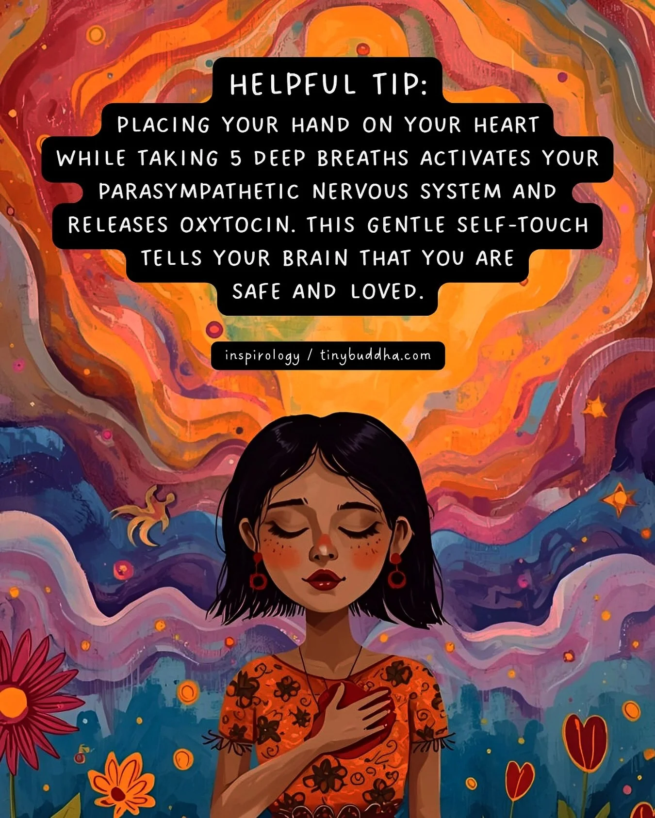 We love this somatic collective practice - and if you&rsquo;ve been in community with TEAO you&rsquo;ve probably done this with us! #grounding #embodiedhealing #tryitout 

Repost from @tinybuddhaofficial
&bull;
&ldquo;Placing your hand on your heart 