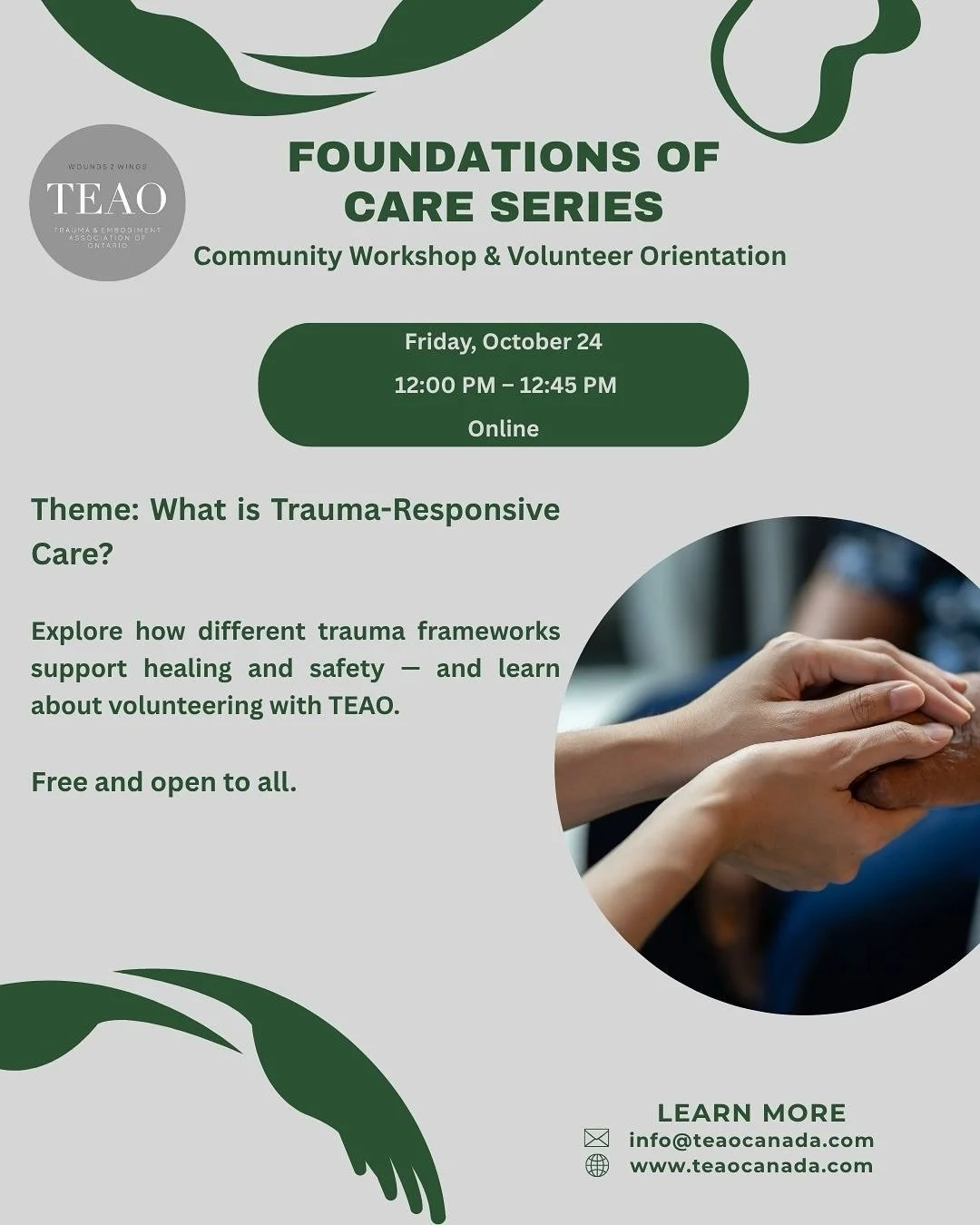 πͺ΄ Foundational Care Series: Building the Future of Trauma-Responsive Communities
This past Friday, TEAO Canada proudly launched our Foundational Care Series — a monthly space (every 4th Friday) dedicated to nurturing & educating onthe roo