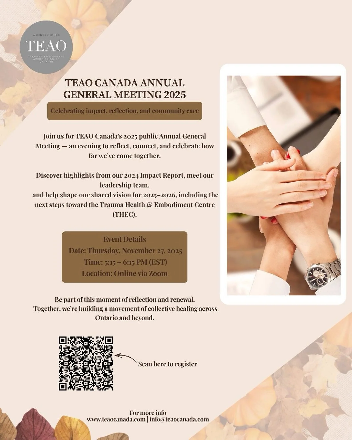 Every year, TEAO Canada grows a little more since 2022 - not just in programs or reach, but in relationship.

Our upcoming Annual General Meeting isn&rsquo;t simply a procedural milestone; it&rsquo;s a collective pause.
A moment to reflect, root, and