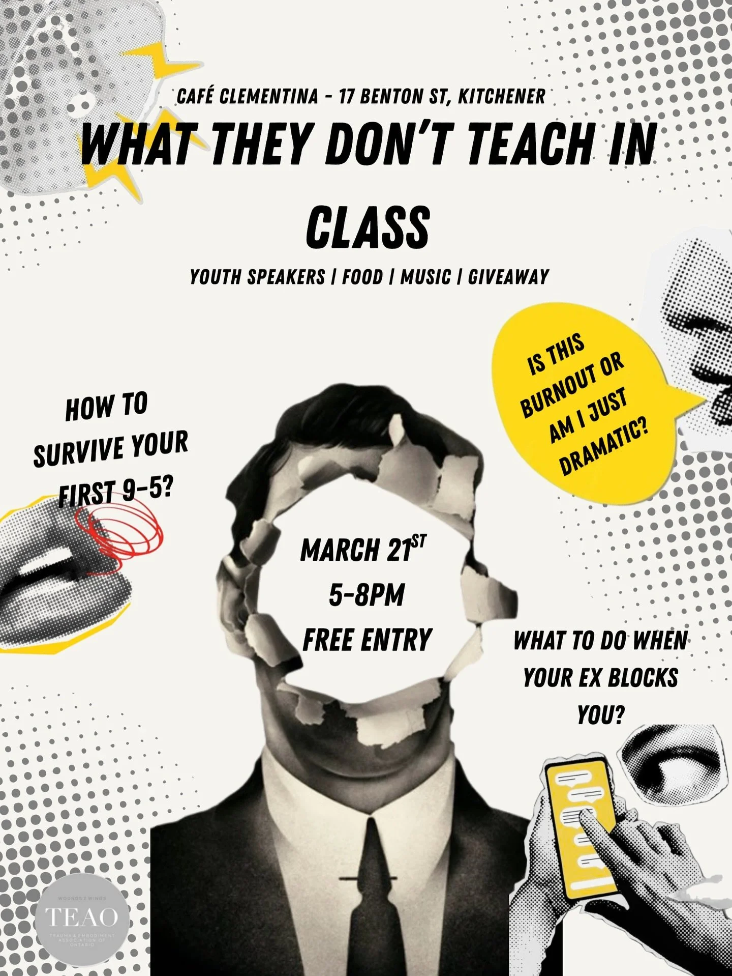 I know how to derive a function.... but not how to set clear boundaries 

What They Don&rsquo;t Teach in Class is a youth focused evening at Caf&eacute; Clementina hosted by TEAO. Youth teaching youth about their experiences on real-life topics we&rs
