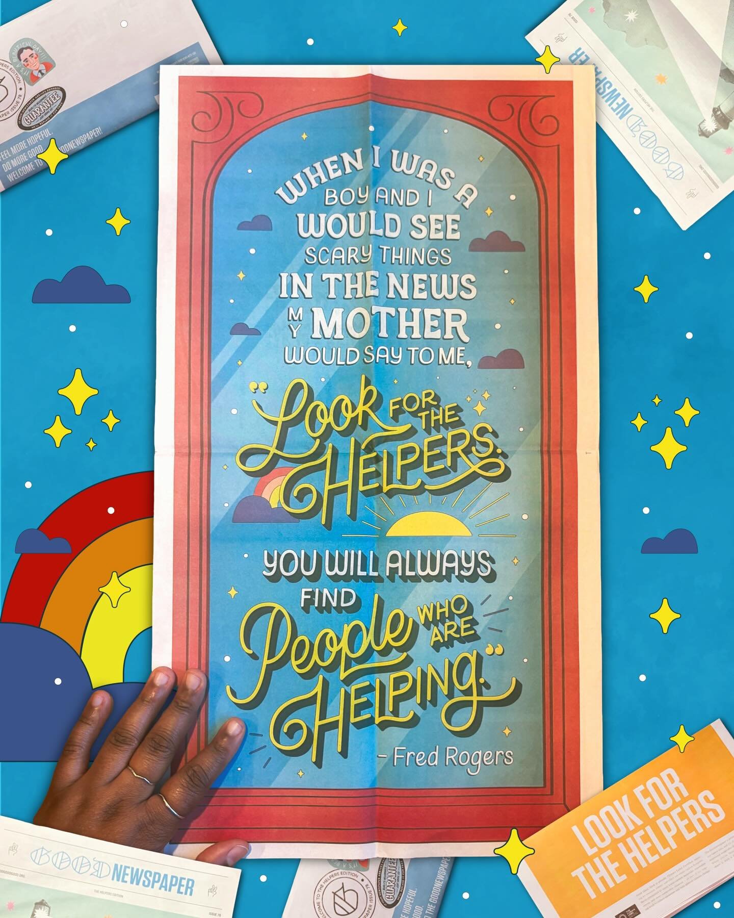 ✨New work✨I&rsquo;m so honored to be the centerfold artist for the Helper Issue of @goodgoodgoodco newspaper. Special thanks to AD @carrasykes for your guidance and support from start to finish!

Since this is a Fred Rogers quote, I thought about his