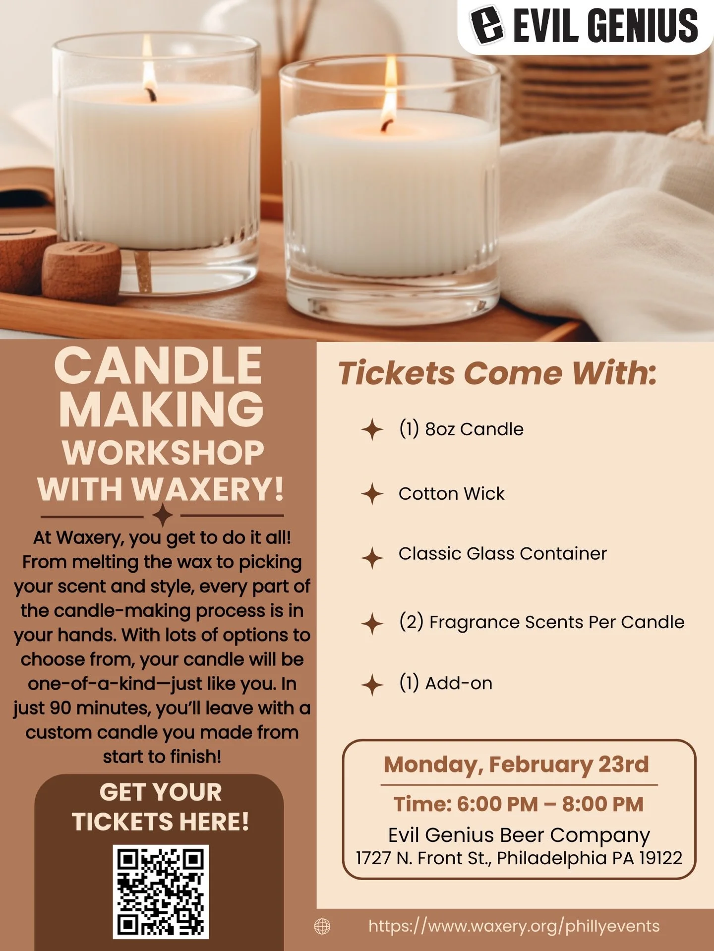 Pour. Sip. Repeat. 🕯️🍺 Beer in one hand, candle in the other 
Grab your crew &amp; come vibe with us at Evil Genius Beer. 
👉 Reserve your seat now

#SipPourRepeat #BeerAndCandles #PhillyThingsToDo #WaxeryPhilly #CandleMakingClass PhillyVibes Girls
